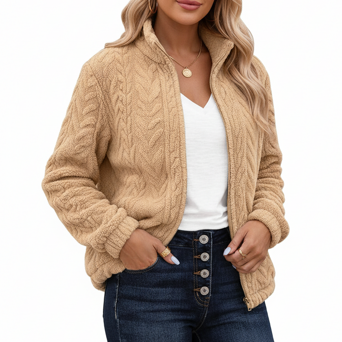 SOMER Fleece Jacket Women Fall Coats Sherpa Jacket Women Long Sleeve with Pockets Brown Zip up Soft Warm, 2025 Winter