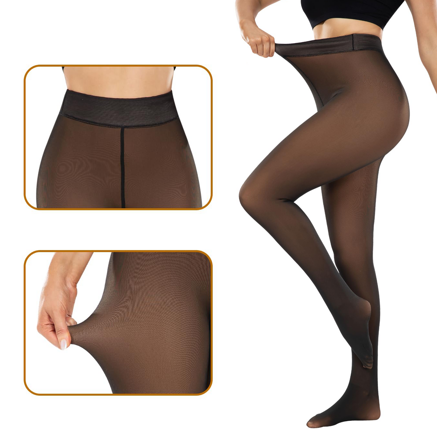 SOMER Fleece Lined Tights Women Thermal Thick Pantyhose Warm Fake Translucent Leggings for Women in Winter,Brown