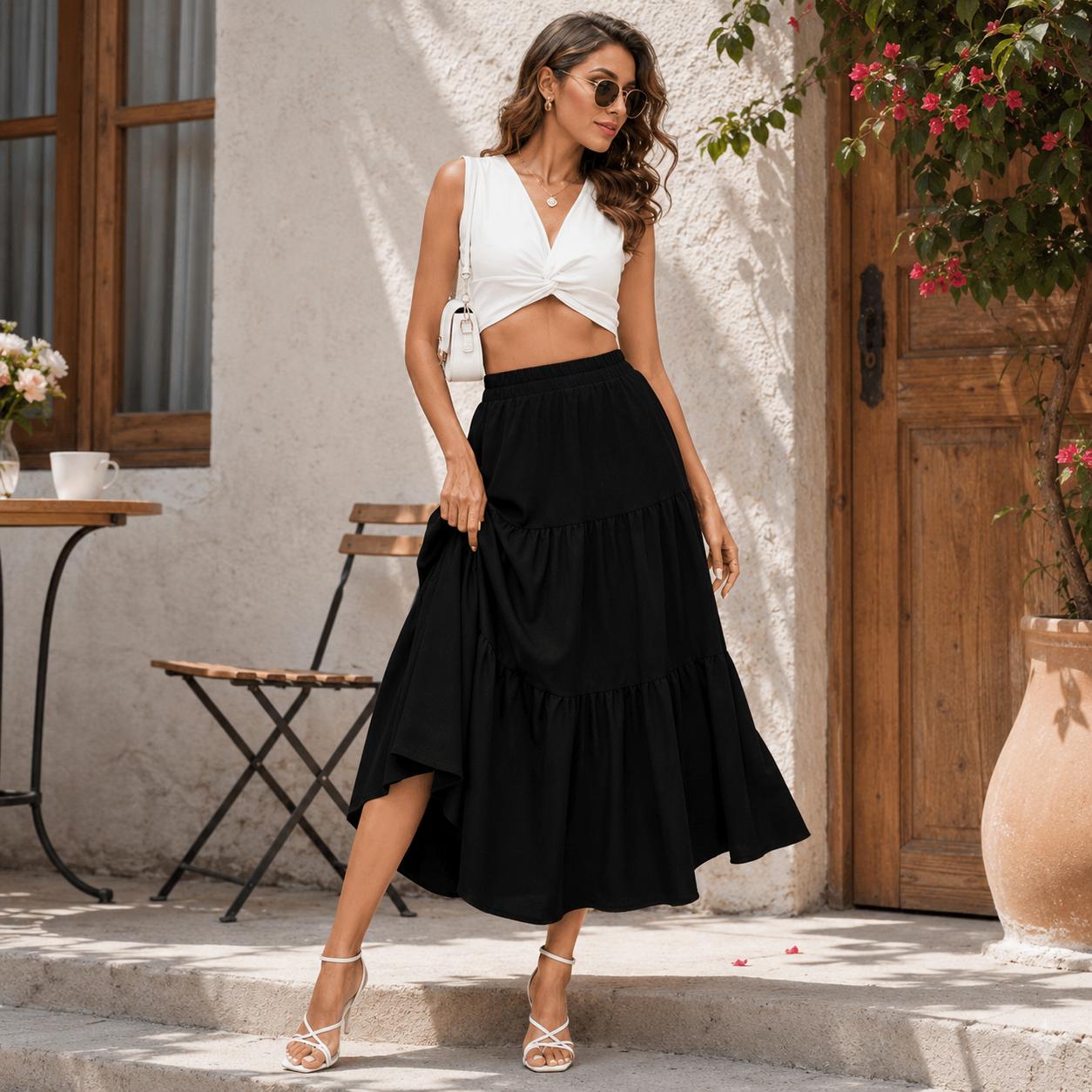 SOMER linen Skirts For Women Flowy Maxi Skirt Summer linen Pleated High Waisted Casual Long Skirts With Pockets