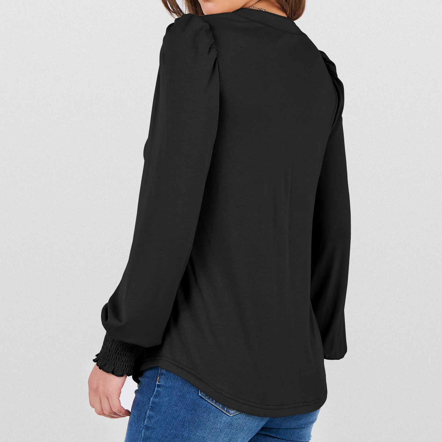 SOMER Womens Tops Fall Long Sleeve Shirts Business Casual V Neck Loose T-Shirts Dressy Work Tops with Smocked Cuffs