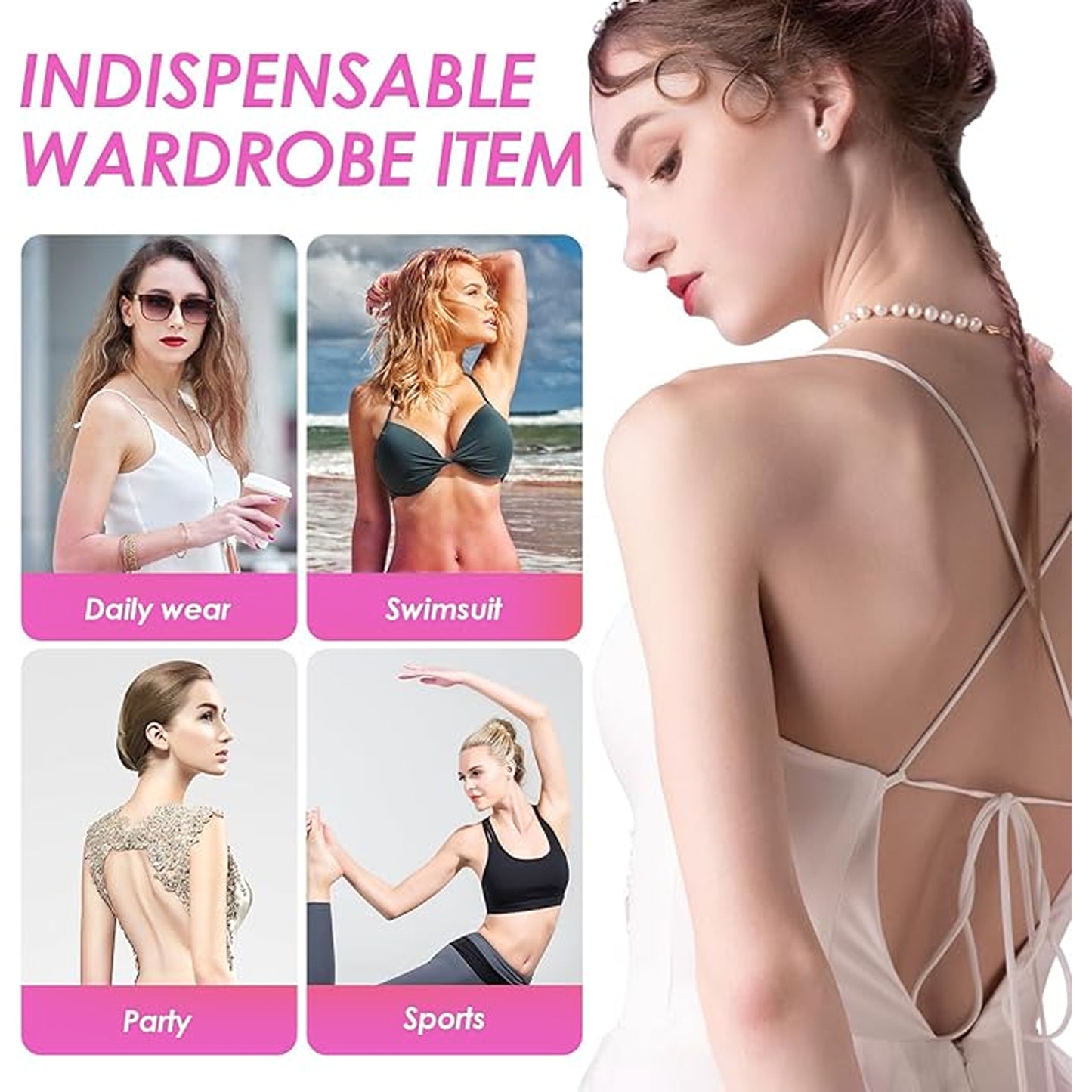 SOMER 2 Pairs Strapless Bra Invisible Lifting Bra Pads, Double-Sided Adhesive Push Up Sticky Bra Reusable for Dresses Bikinis (Skin Color)