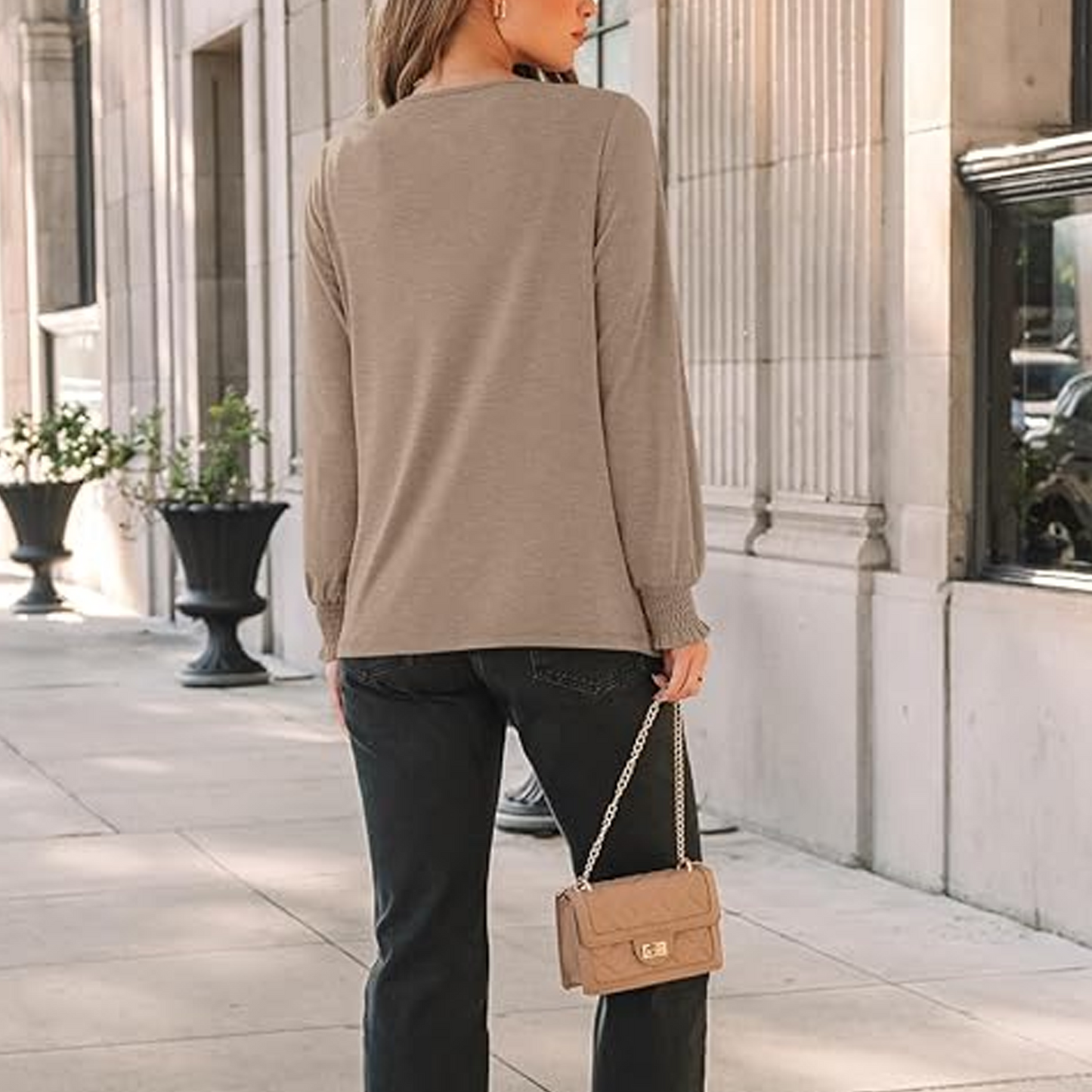 SOMER Womens Tops Fall Long Sleeve Shirts Business Dressy Casual Blouses for Women Pleated Trendy Tops 2025