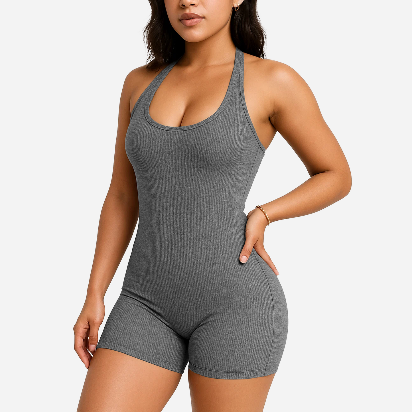 SOMER Women Bodysuit 2 Piece Crew Neck Halter Neck Body Suit Tummy Control Sleeveless Tops Bodysuits for Women Black+Grey