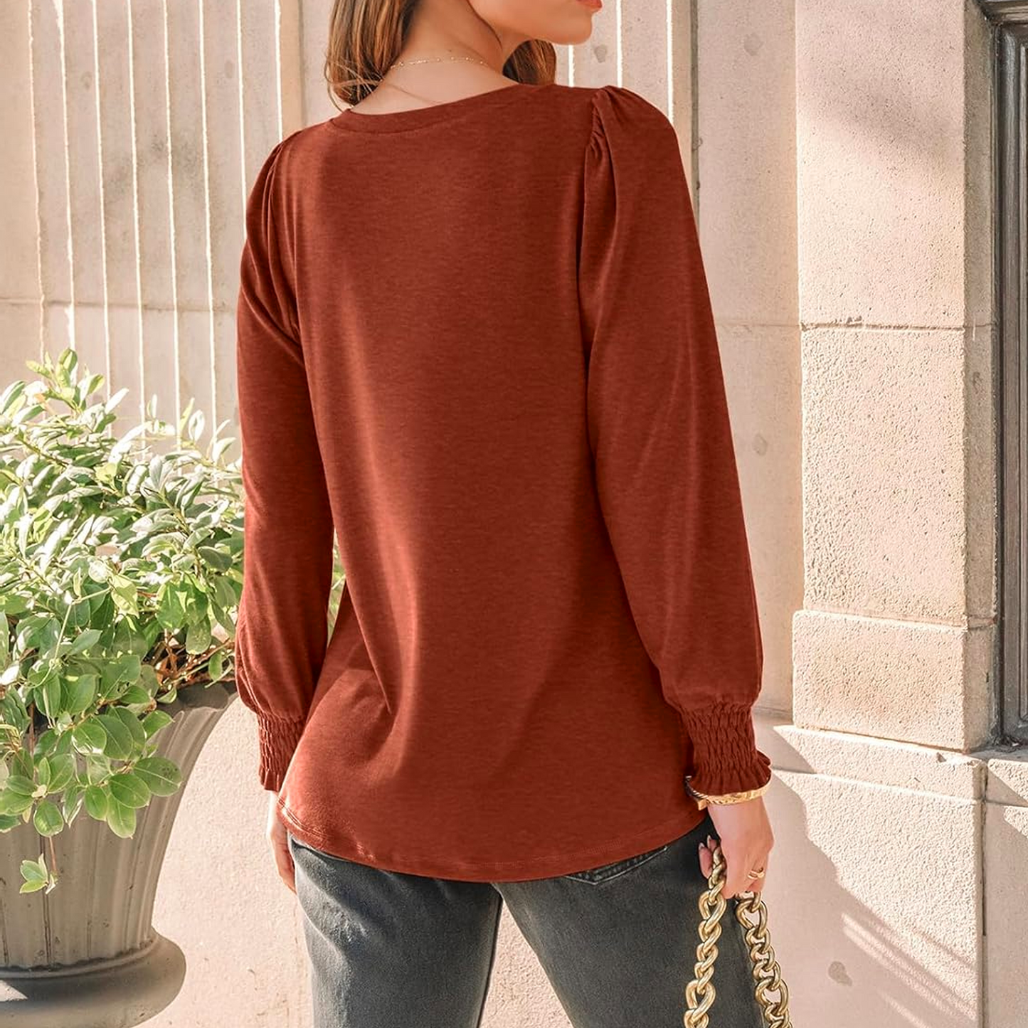 SOMER Womens Tops Long Sleeve Shirts Dressy Casual Blouse Pleated Puff Tunic Tops for Going Out,2025 Fall