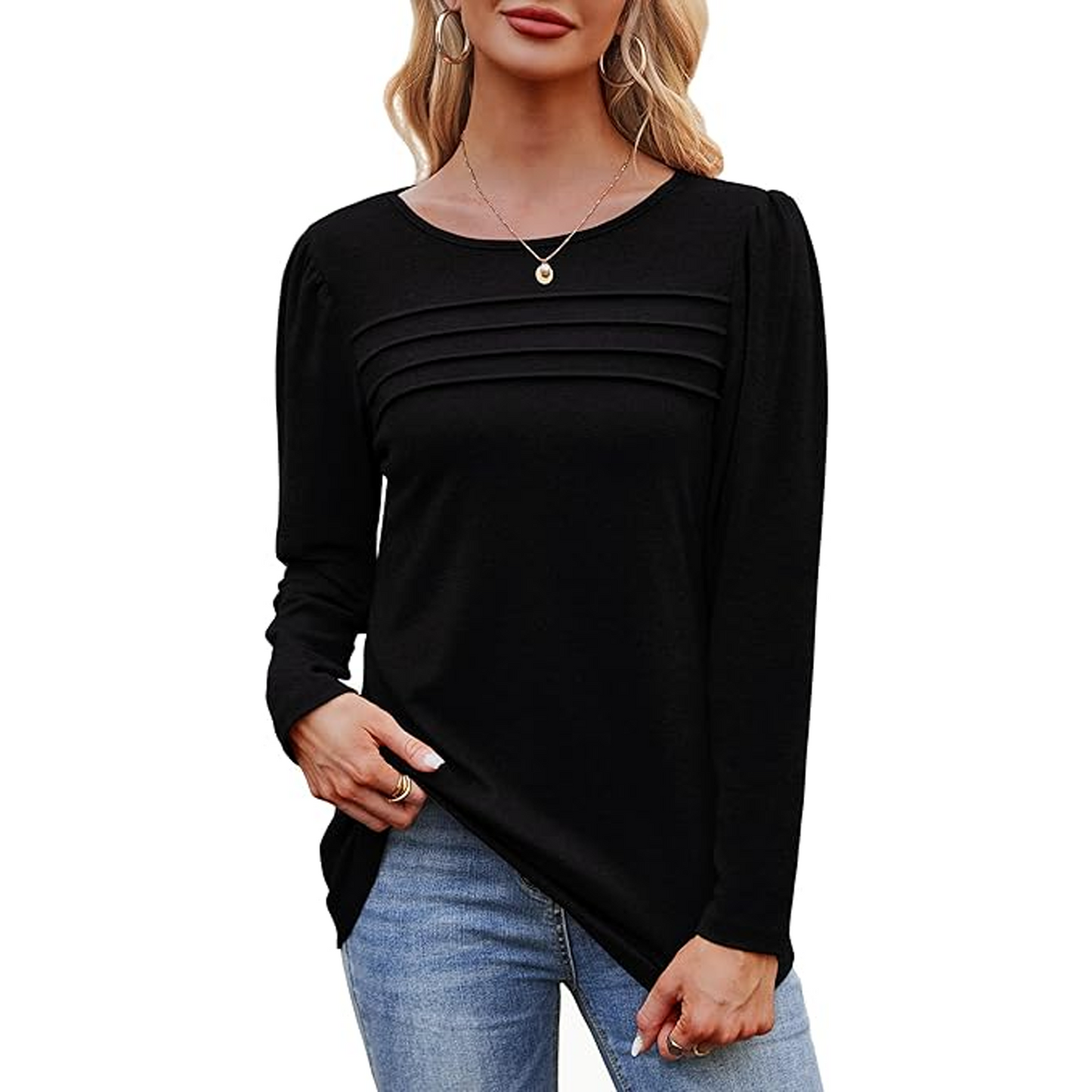 SOMER Long Sleeve Shirts for Women Fall Clothes womens tops Blouses for Women Dressy Casual Tunic Loose Fit Trendy Black