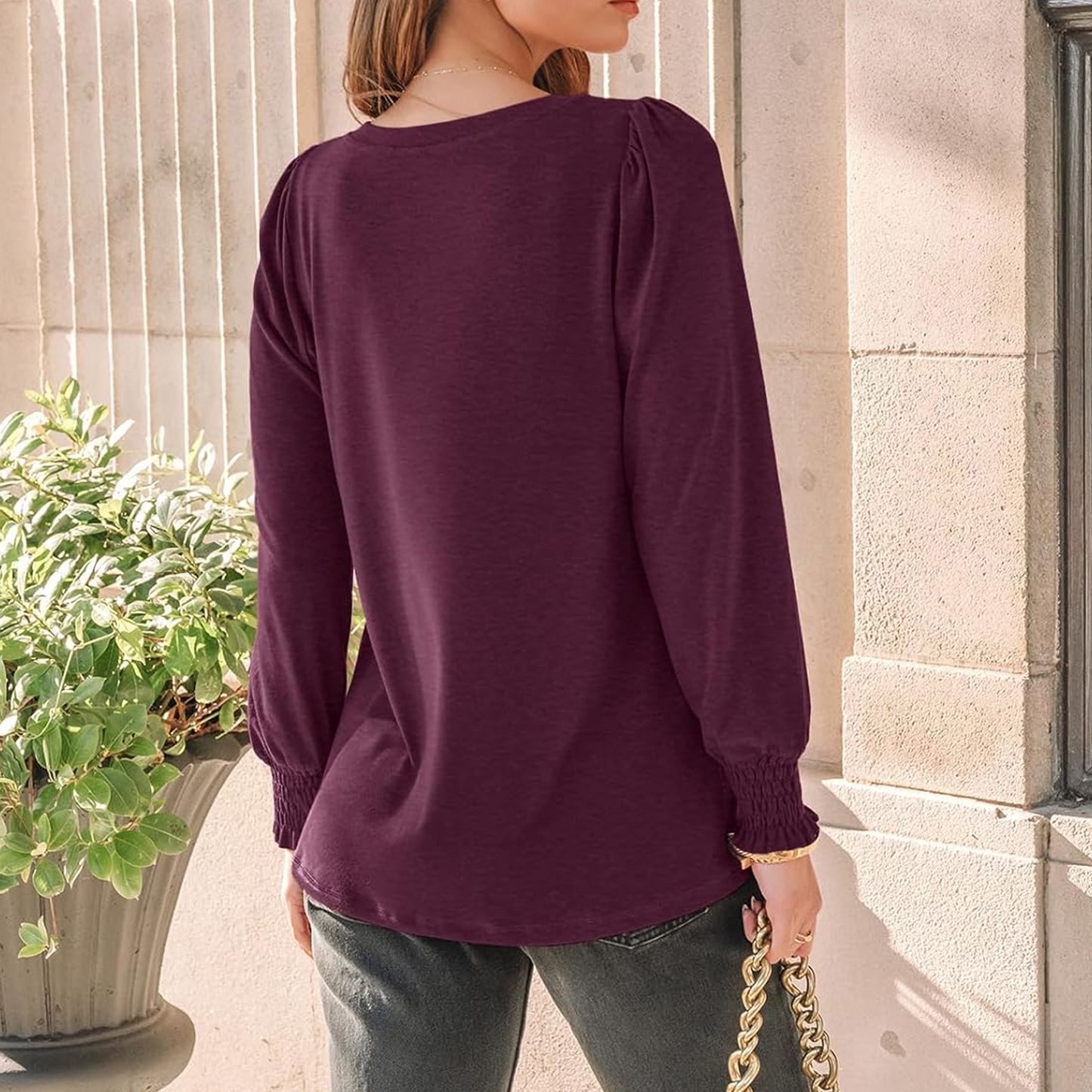SOMER Womens Tops Long Sleeve Shirts Dressy Casual Blouse Pleated Puff Tunic Tops for Going Out,2025 Fall