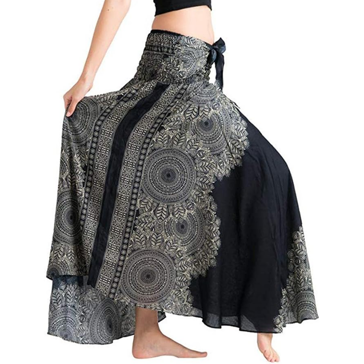 SOMER Skirts for Women Maxi Skirts High Waisted Boho Floral Printed Causal Skirt Flowing Long Skirt Black