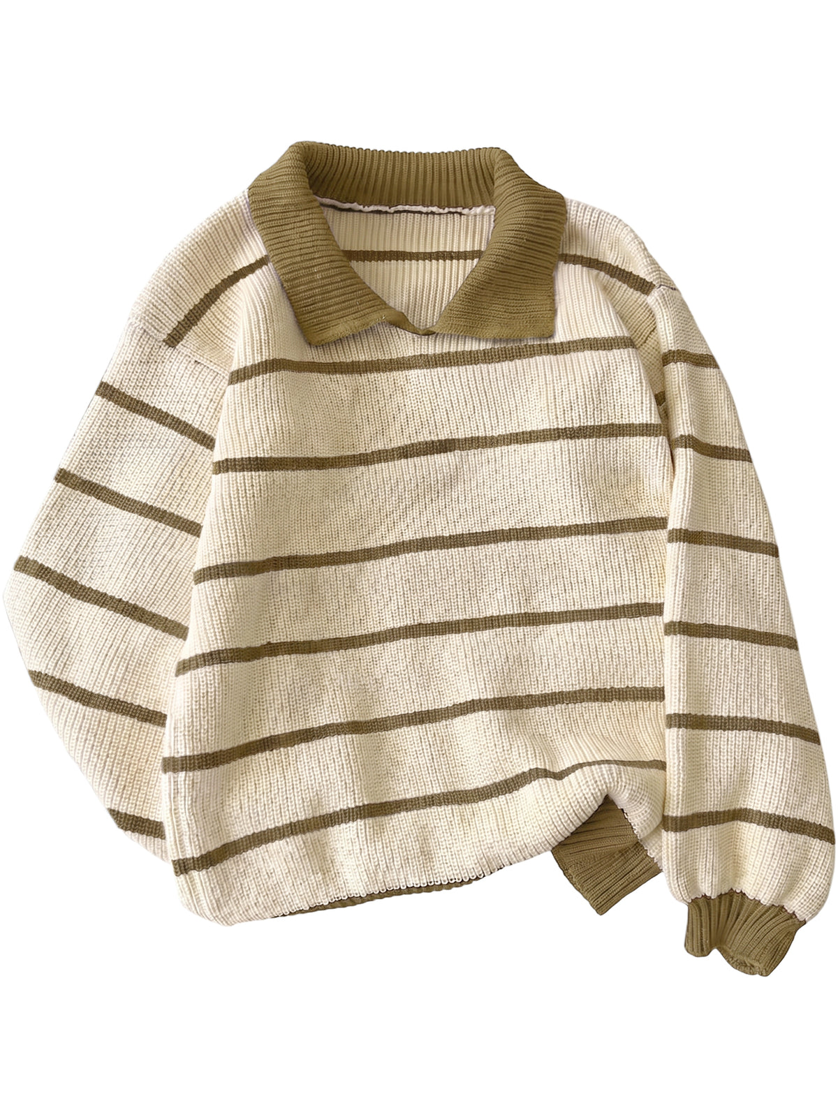 SOMER Women's Striped Collared Sweater Oversized Long Sleeve Knit Pullover Top, Casual Preppy Polo Style