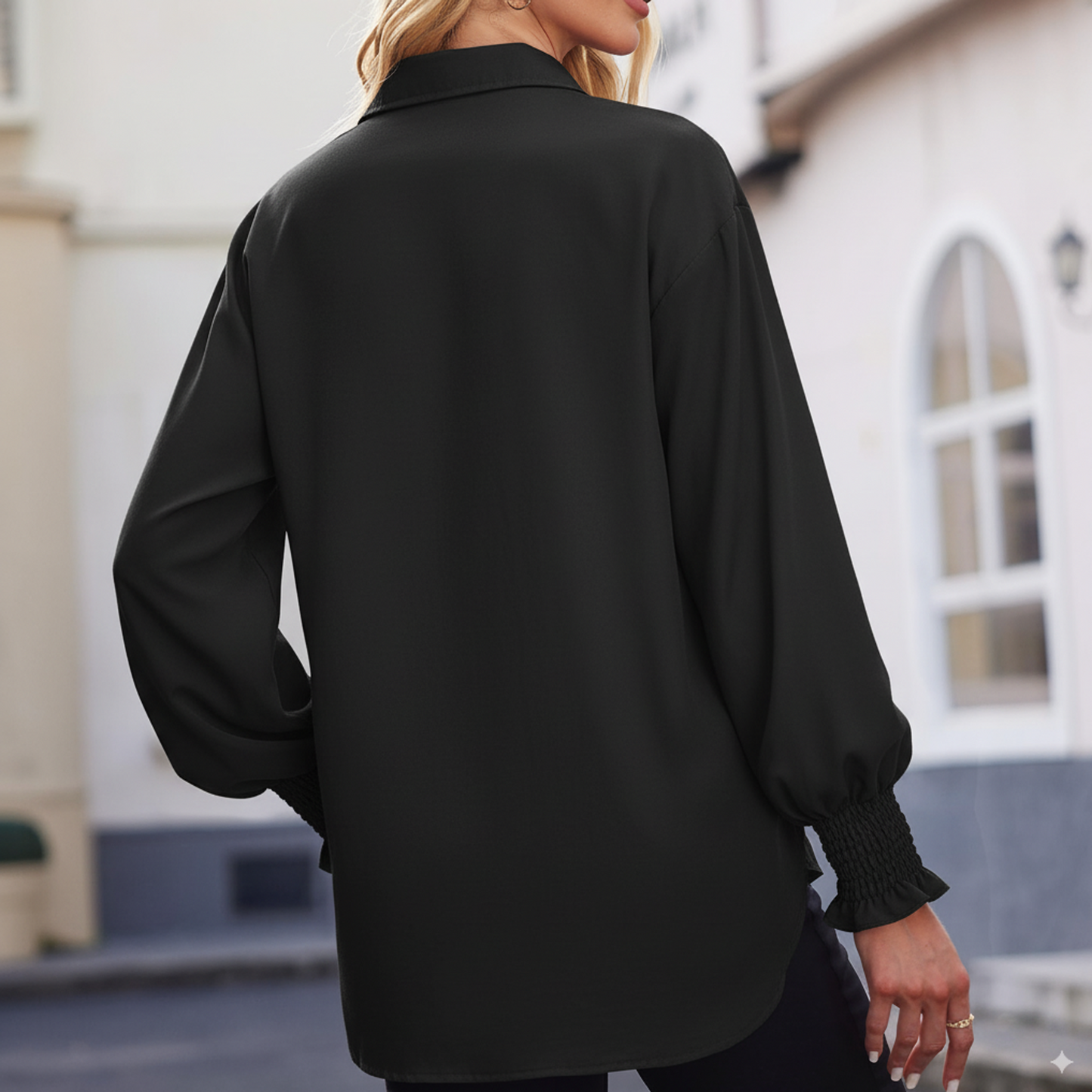 SOMER Button Down Shirts for Women Long Sleeve Womans Tops Smocked Cuffed Blouses for Women Dressy Collared Casual Shirts with Pocket