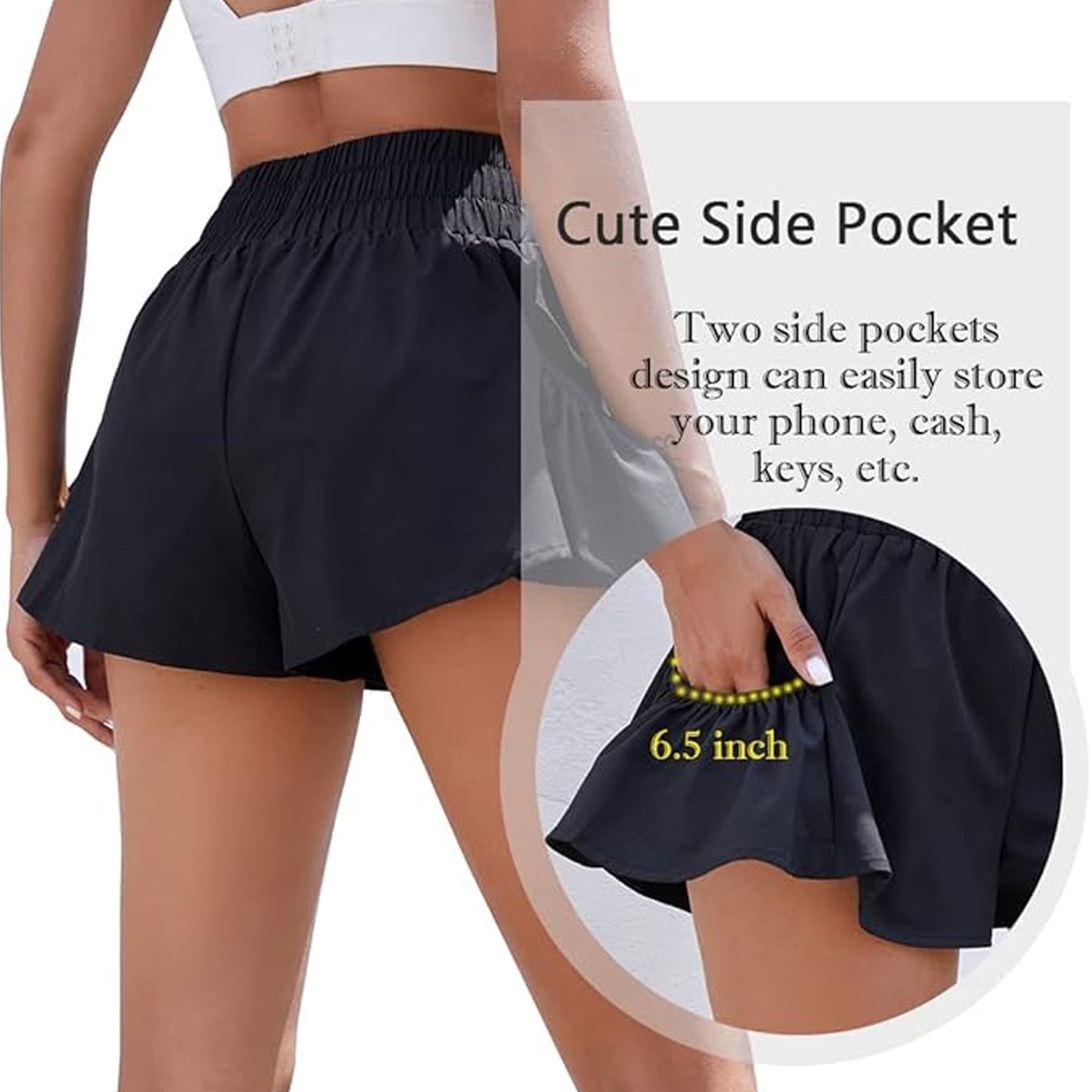SOMER Gym Shorts for Women High Waisted Elastic Waist Workout Shorts with Pockets Flowy Running and Sports Shorts for Women