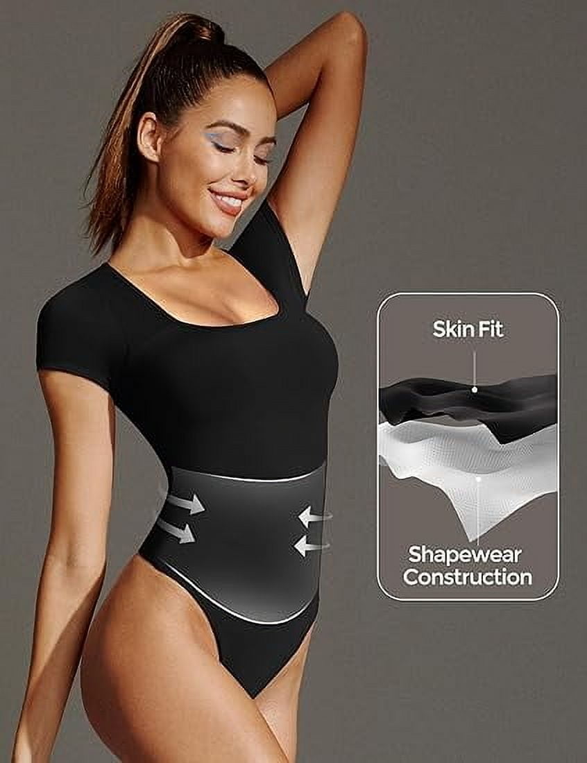SOMER Body Suit Tummy Control Bodysuit Short Sleeve Tops Black Bodysuits for Women Clothing