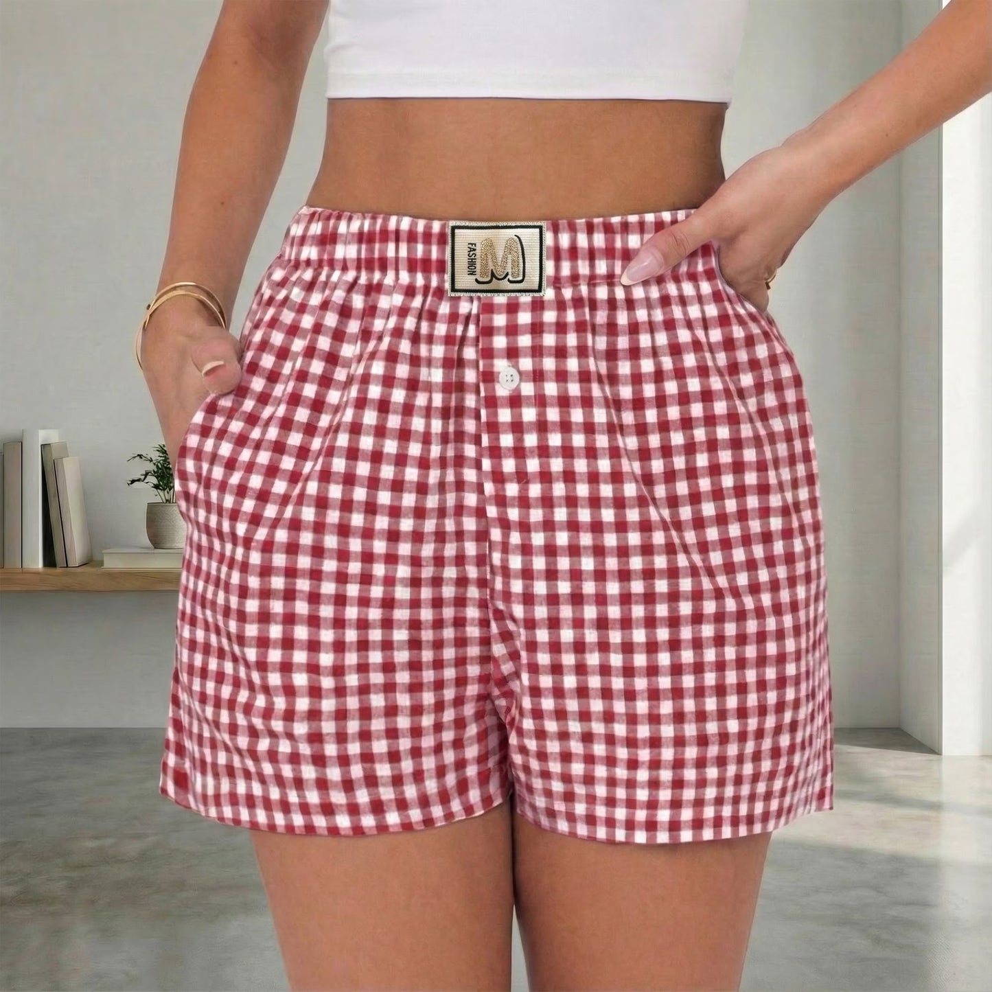 SOMER Women’s Pajama Shorts Gingham Plaid Boxer Lounge Sleep Shorts Casual Bottoms 2026 Summer XL