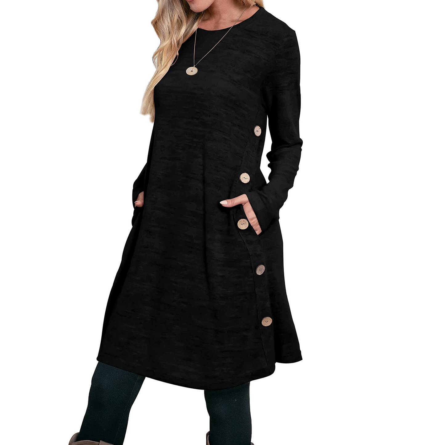 SOMER Womens Dresses Sweater Dress Long Sleeve Dress for Women Round Neck Button Side Causal with Pockets Winter Fall 2025