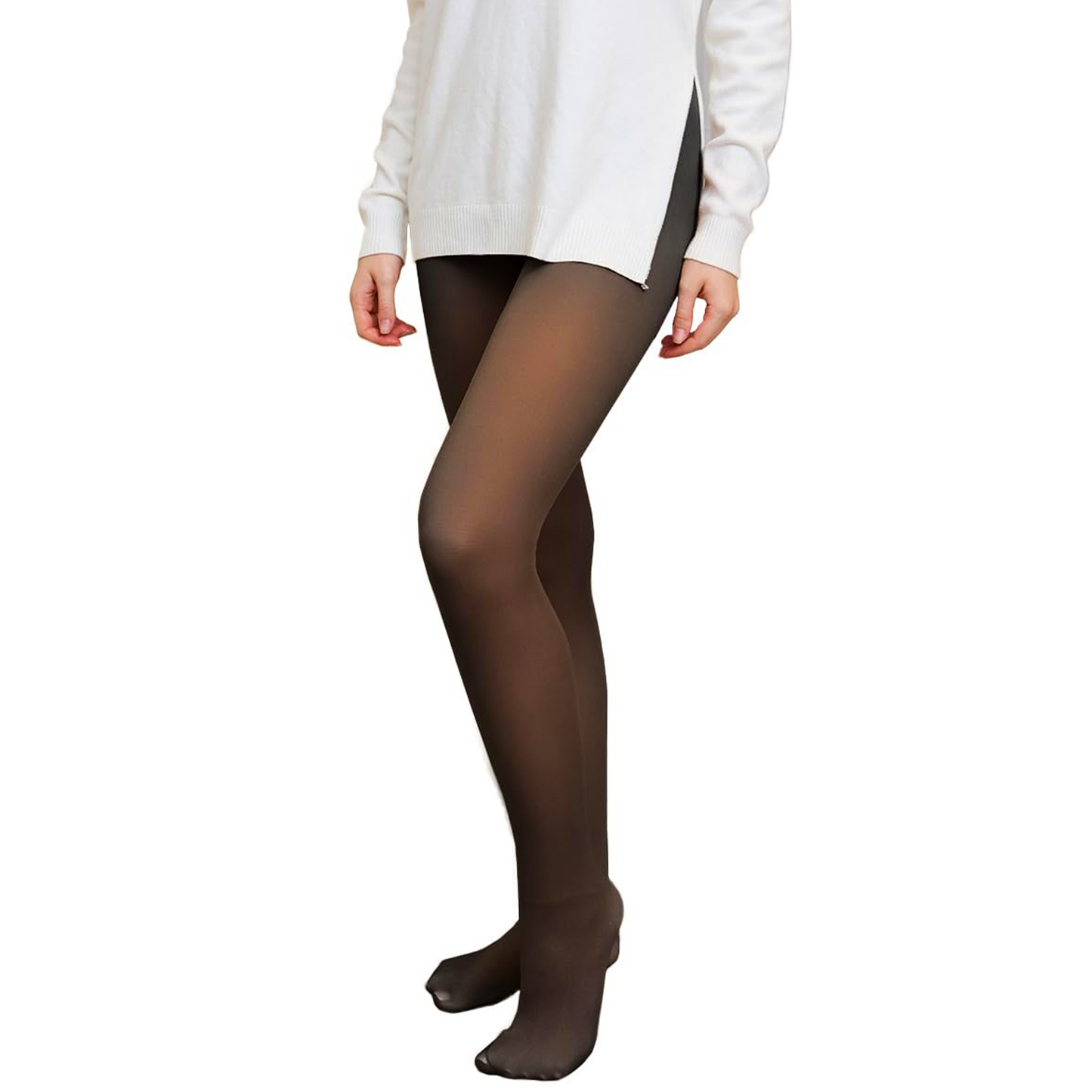 SOMER Fleece Lined Tights Women Thermal Thick Pantyhose Warm Fake Translucent Leggings for Women in Winter,Brown