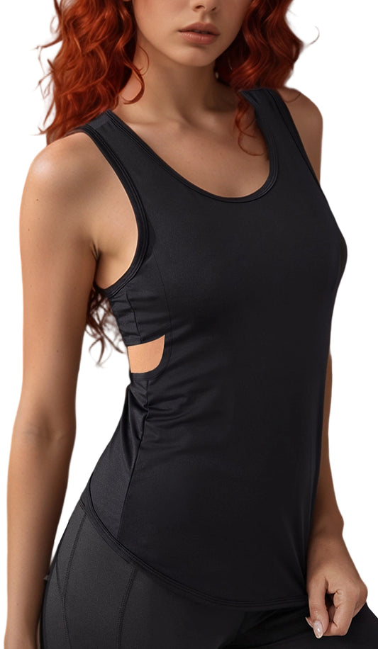 SOMER Women's Workout Tank Top Sleeveless Racerback Cutout Slim Fit Athletic Shirt Scoop Neck Yoga Vest for Dance Running Gym Training, Black