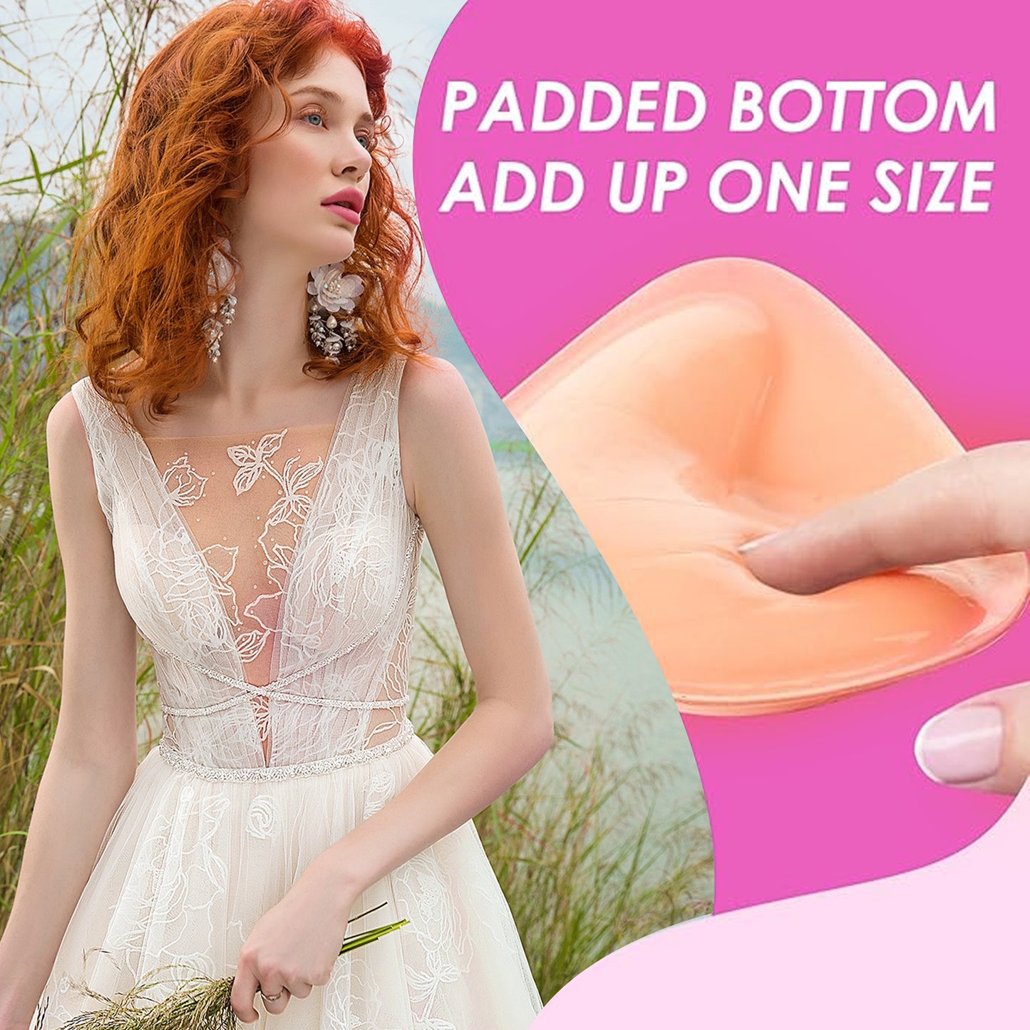 SOMER 2 Pairs Strapless Bra Invisible Lifting Bra Pads, Double-Sided Adhesive Push Up Sticky Bra Reusable for Dresses Bikinis (Skin Color)