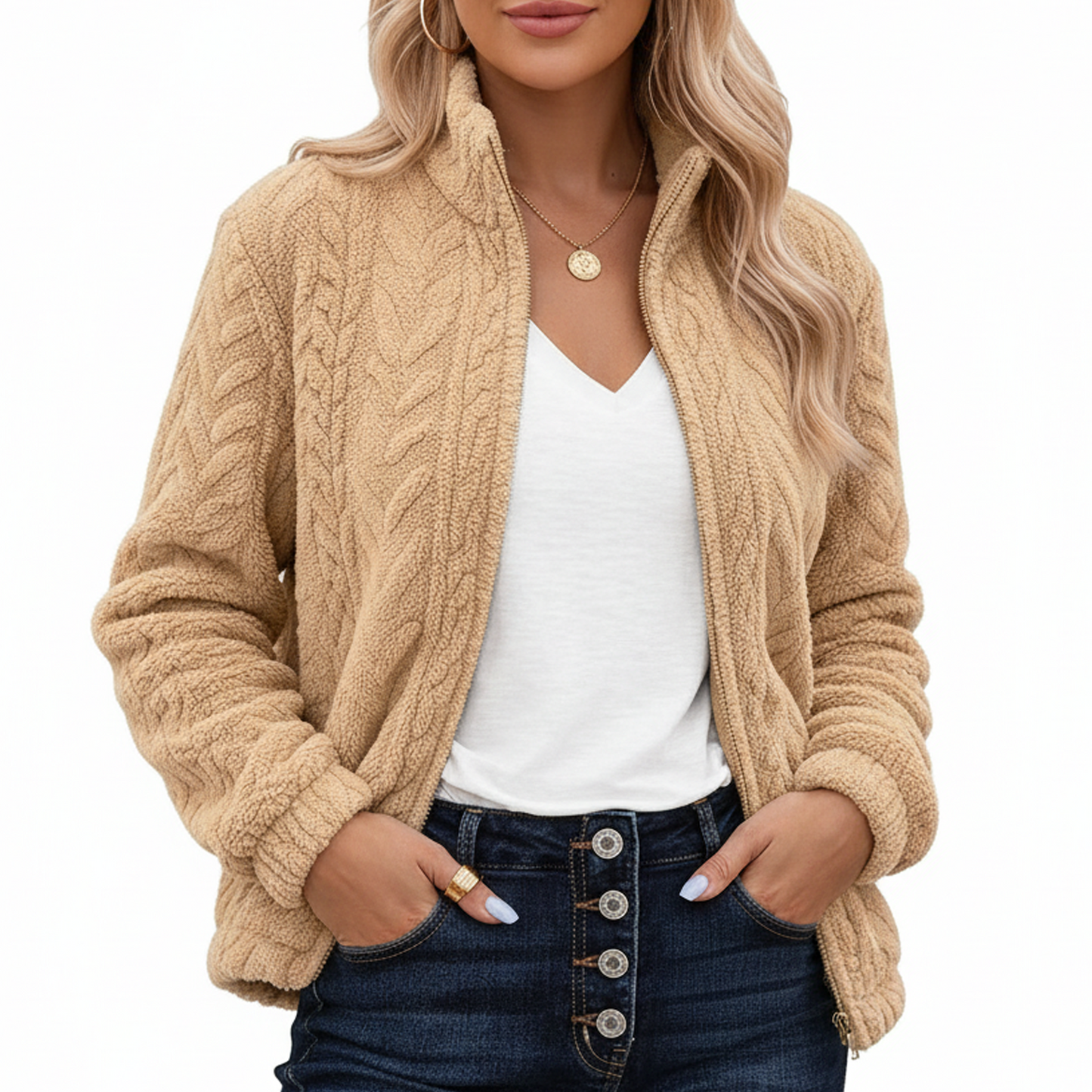 SOMER Fleece Jacket Women Fall Coats Sherpa Jacket Women Long Sleeve with Pockets Brown Zip up Soft Warm, 2025 Winter