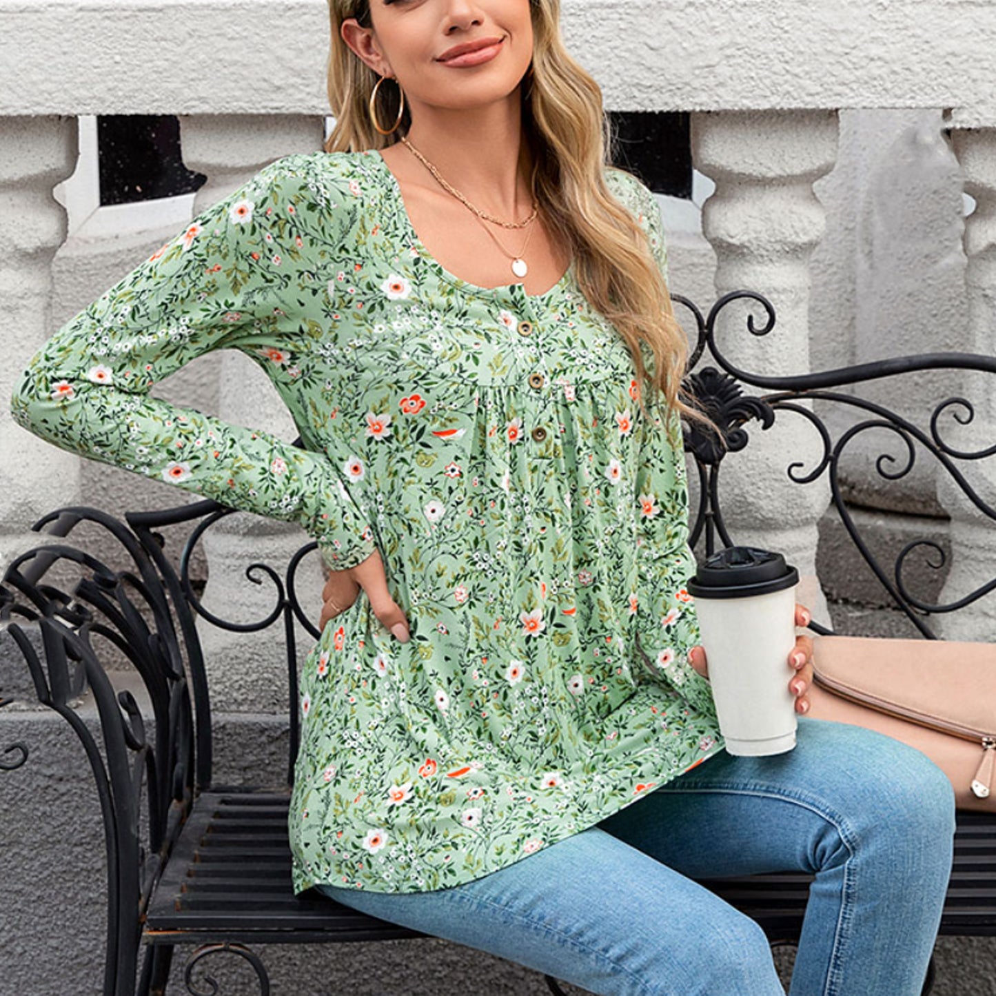 SOMER Boho Tops For Women Long Sleeve Shirts Dressy Casual Blouses With Printed Pleated Button Tunic Tops for Going Out, 2025 Fall Trendy