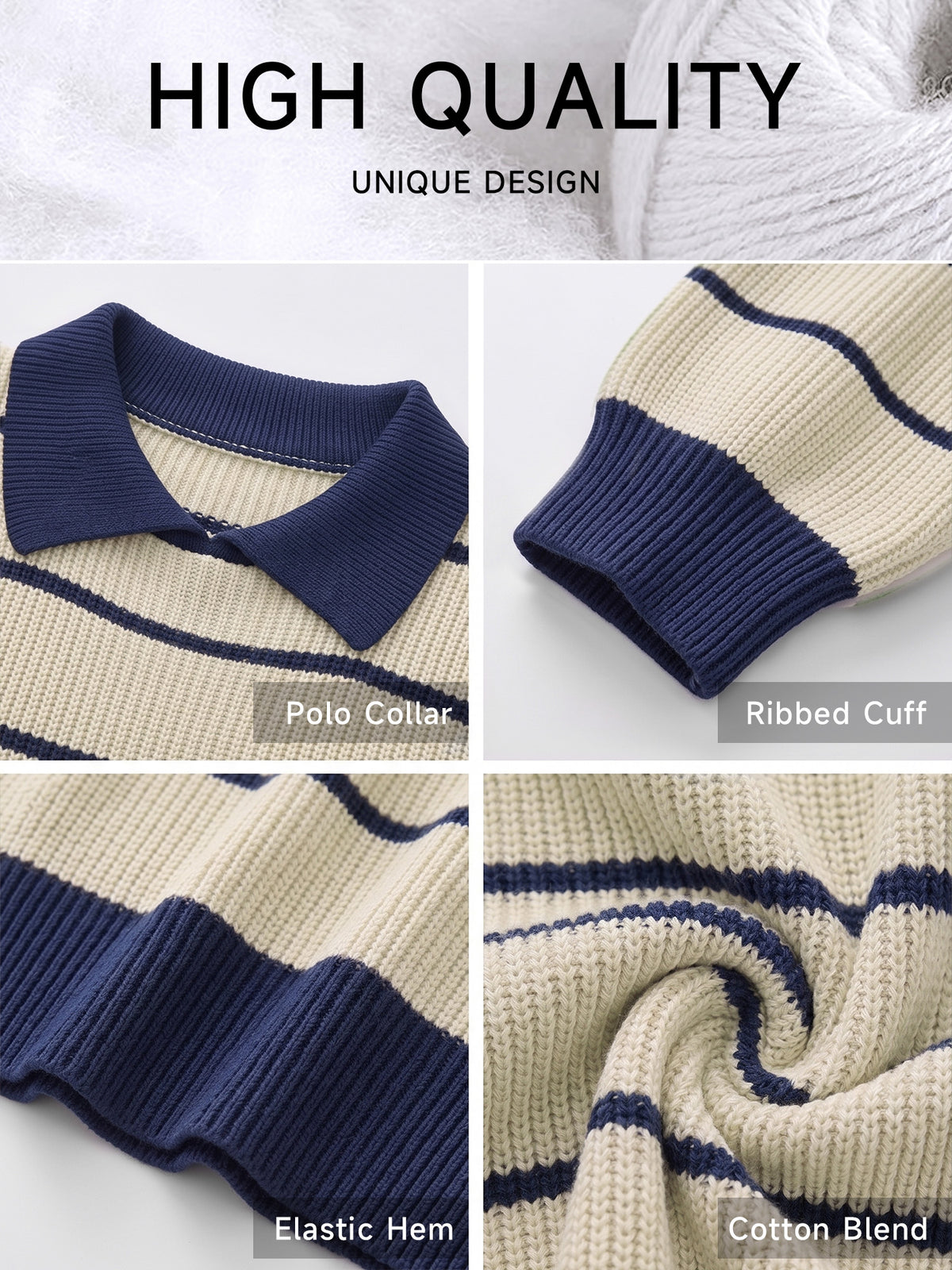 SOMER Women's Striped Collared Sweater Oversized Long Sleeve Knit Pullover Top, Casual Preppy Polo Style
