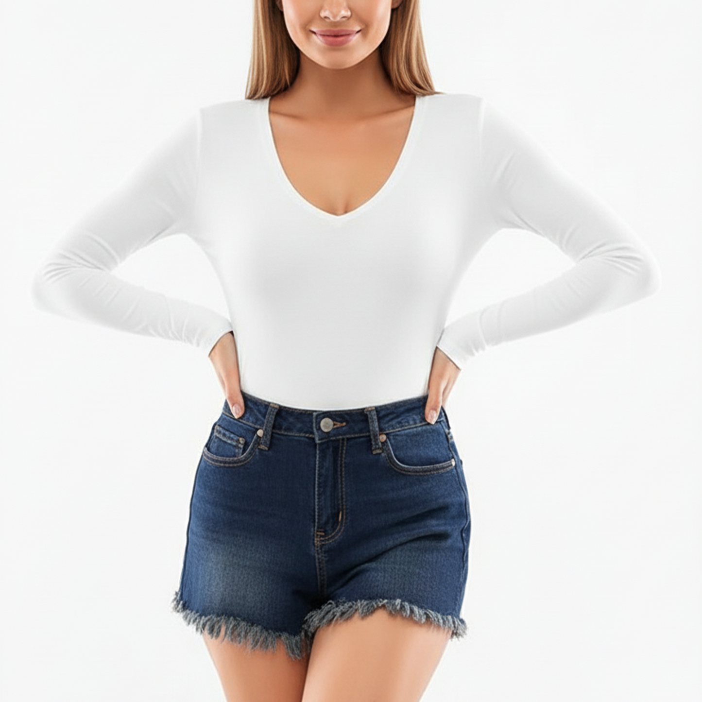 SOMER Body Suit Tummy Control Deep V Neck Long Sleeve Tops Black Bodysuit for Women Clothing