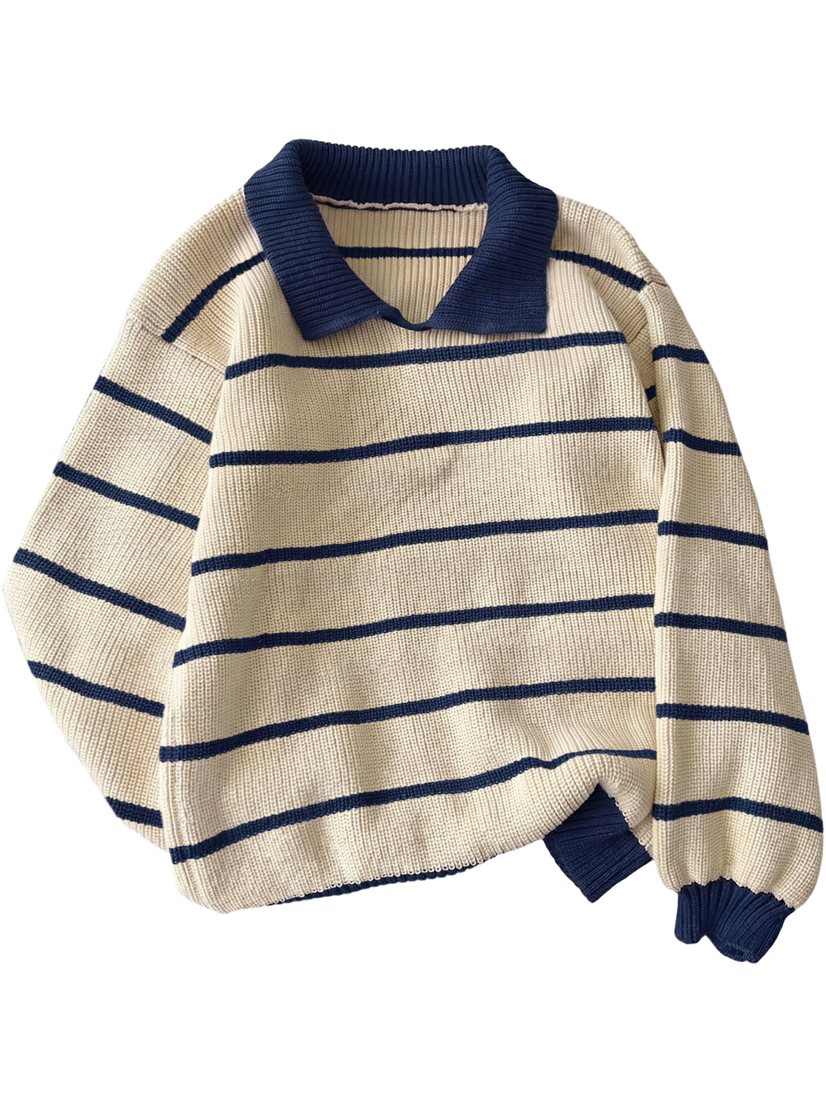 SOMER Women's Striped Collared Sweater Oversized Long Sleeve Knit Pullover Top, Casual Preppy Polo Style