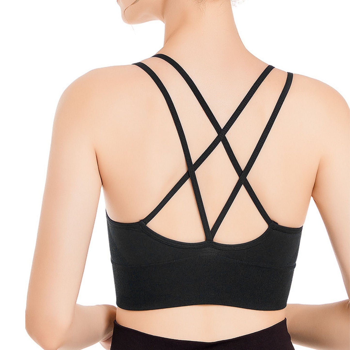 SOMER Sports Bras for Women 2 Pieces Padded Workout Wireless Padded Yoga Bra Tank Top Sexy Crisscross Back High Impact Longline Workout Bra Black+White