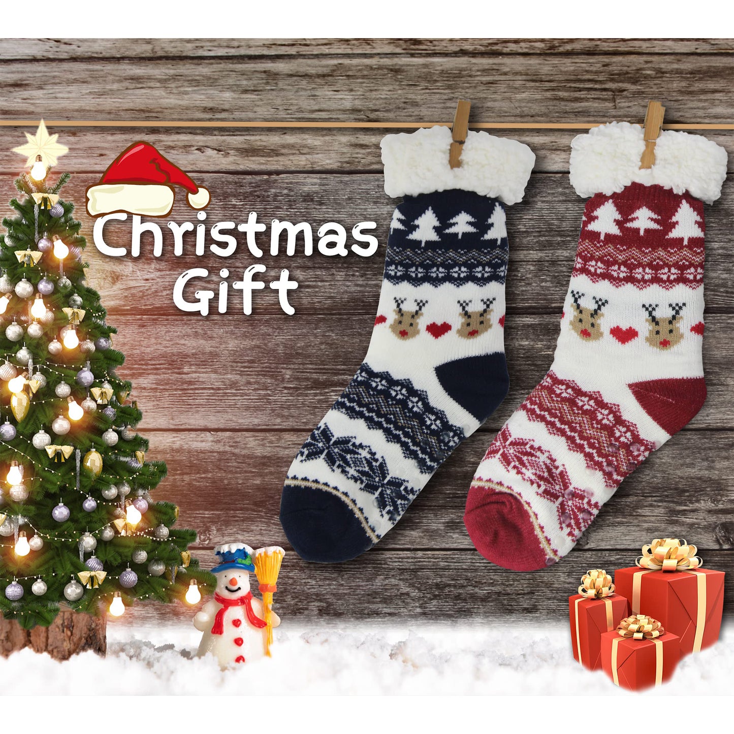 SOMER 2 Pairs Grip Socks for Women Fuzzy Socks Cute Cozy Warm Non Slip Fluffy Winter 2025