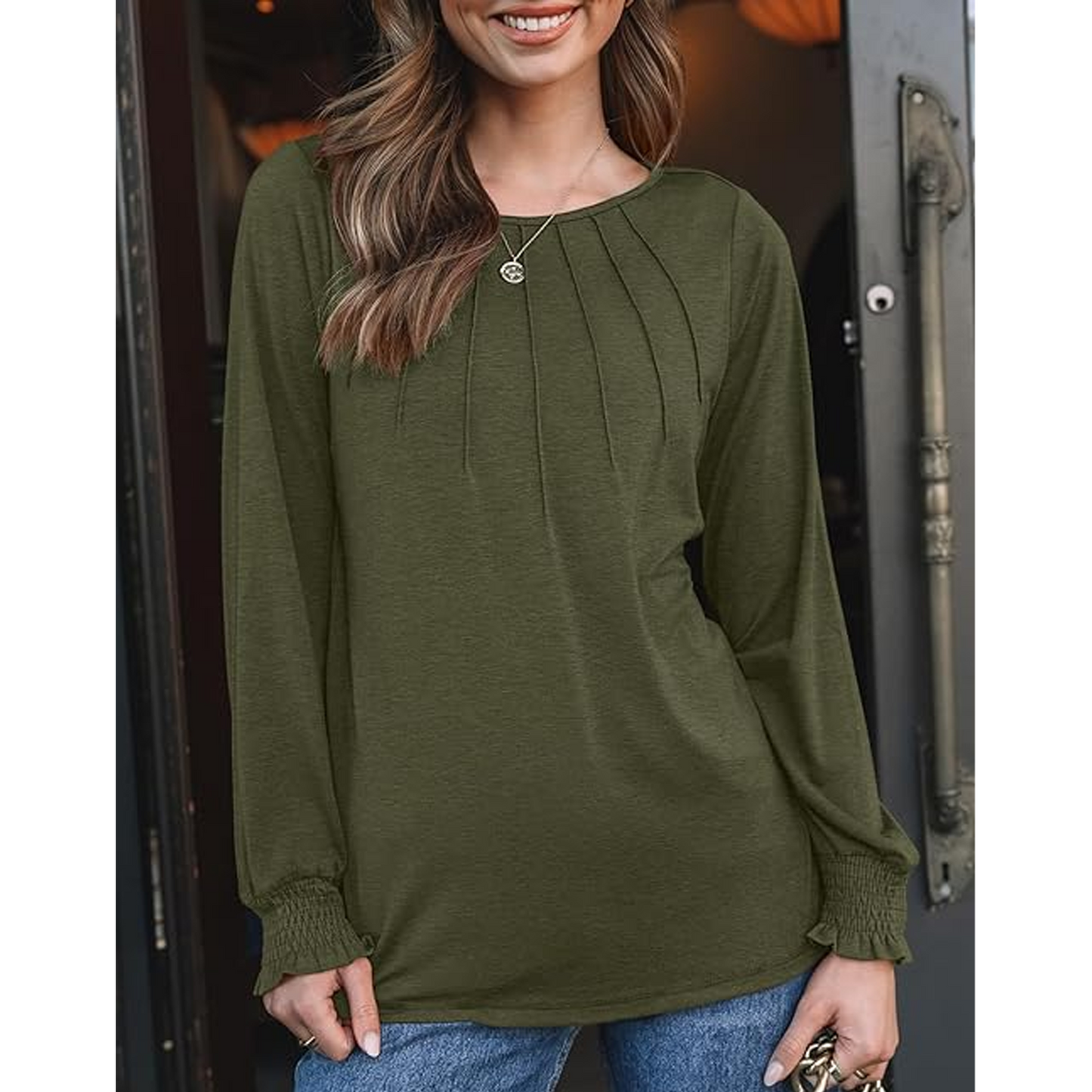 SOMER Womens Tops Fall Long Sleeve Shirts Business Dressy Casual Blouses for Women Pleated Trendy Tops 2025