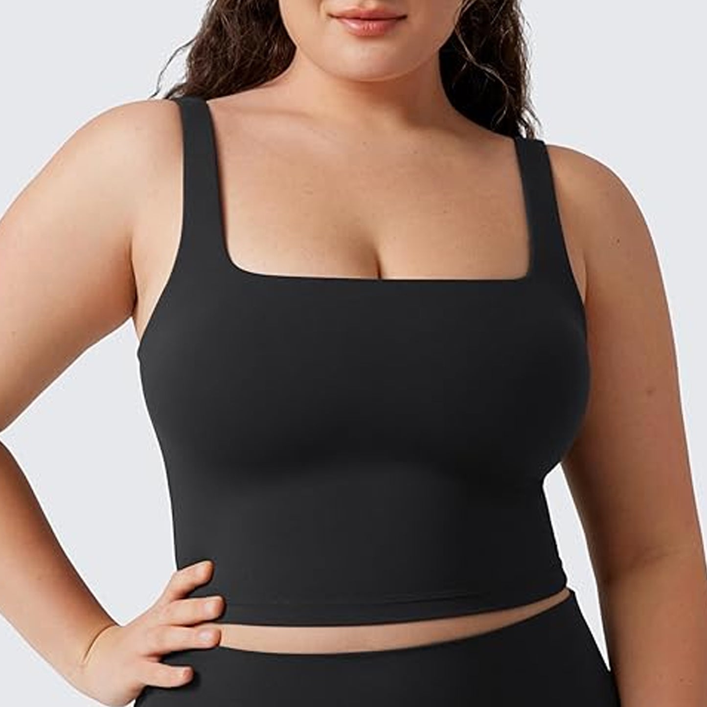 SOMER Womens Sports Bra Square Neck Longline Sports Bra - Workout Crop Tank Tops Yoga Camisole with Built in Pads