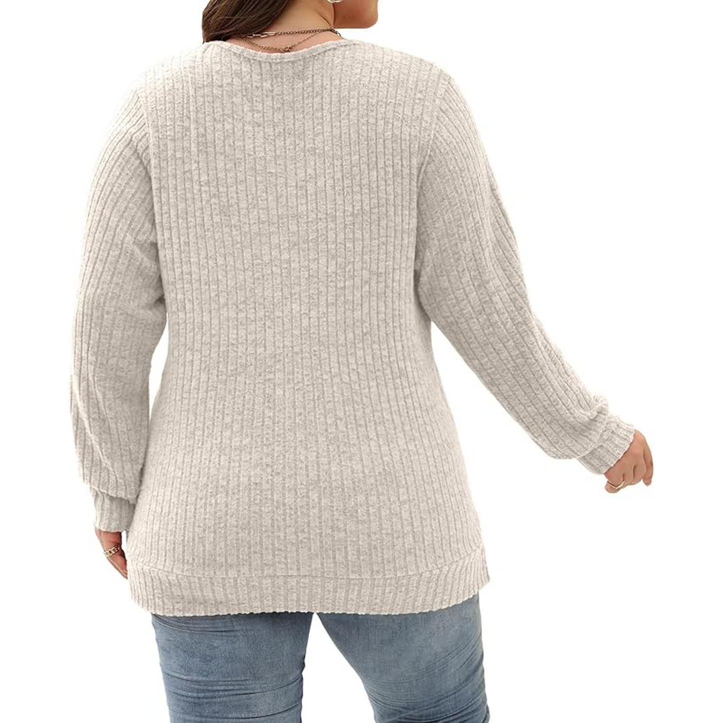 SOMER Plus Size Tops For Women Casual Long Sleeve V Neck Lightweight Knitted Sweaters Loose Fit Plus Size Tunic Tops
