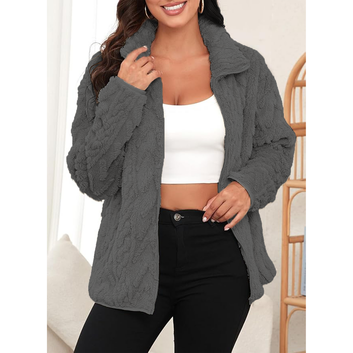 SOMER Fleece Jacket Women Fall Coats Sherpa Jacket Women Long Sleeve with Pockets Zip up Soft Warm, 2025 Winter