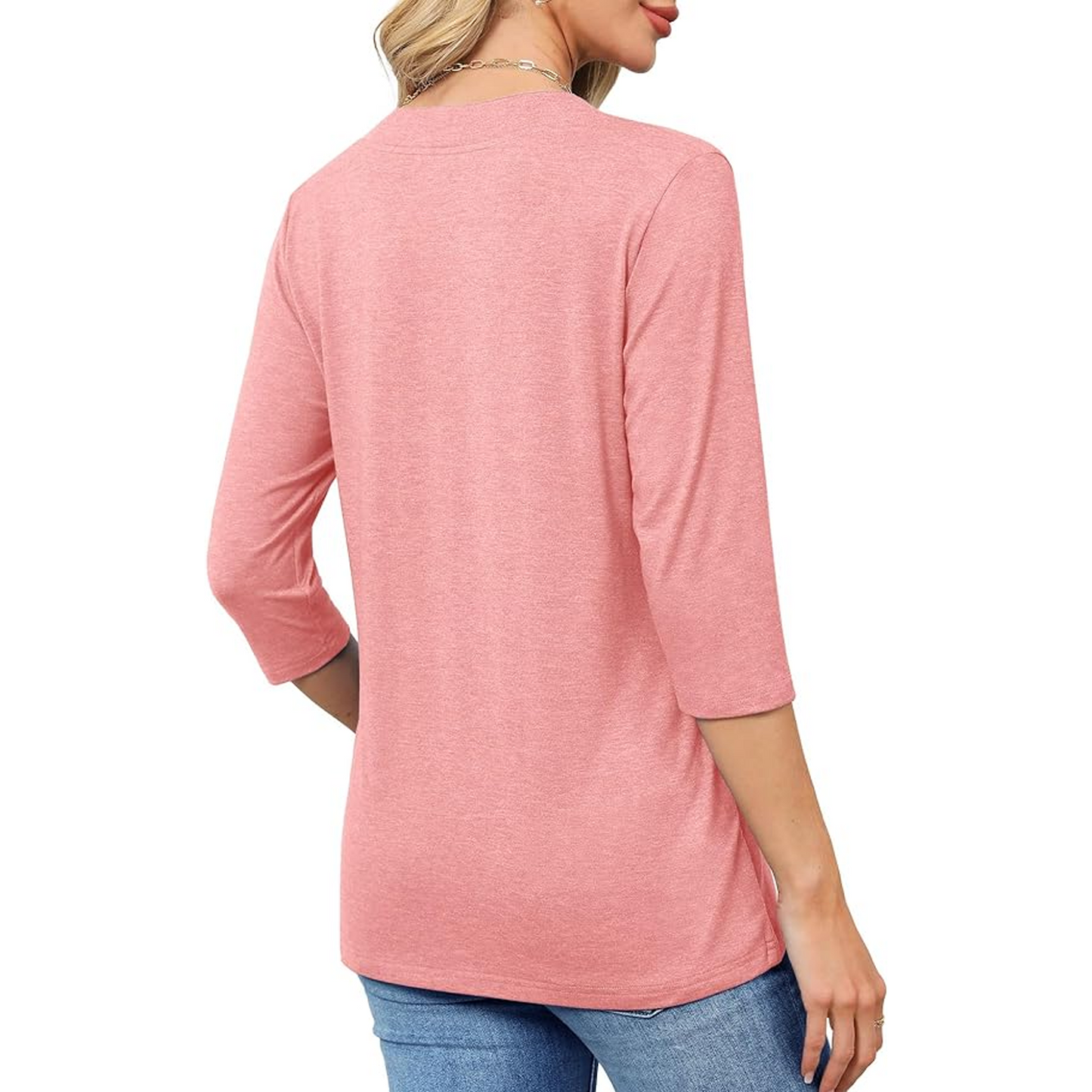 SOMER Womens Summer Tops 3/4 Sleeve V Neck Casual Loose Fit Tunic Shirts for Vacation,Pink