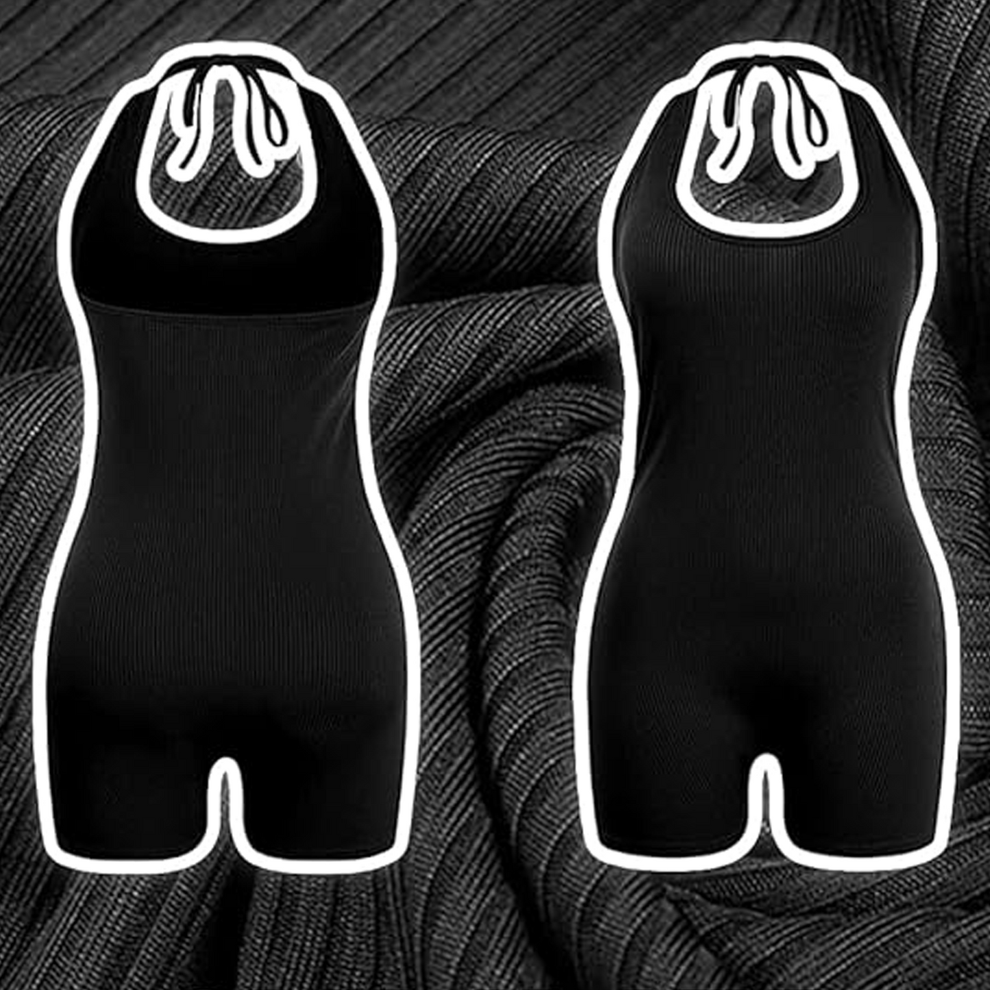 SOMER Women Bodysuit 2 Piece Crew Neck Halter Neck Body Suit Tummy Control Sleeveless Tops Bodysuits for Women Black+Grey