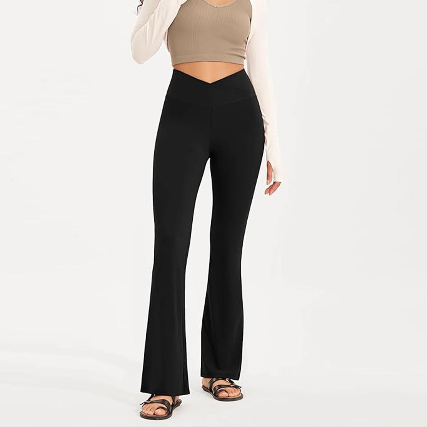SOMER Women's Leggings Yoga Pants V Crossover High Waisted Flare Leggings Casual Bootleg Workout Pants