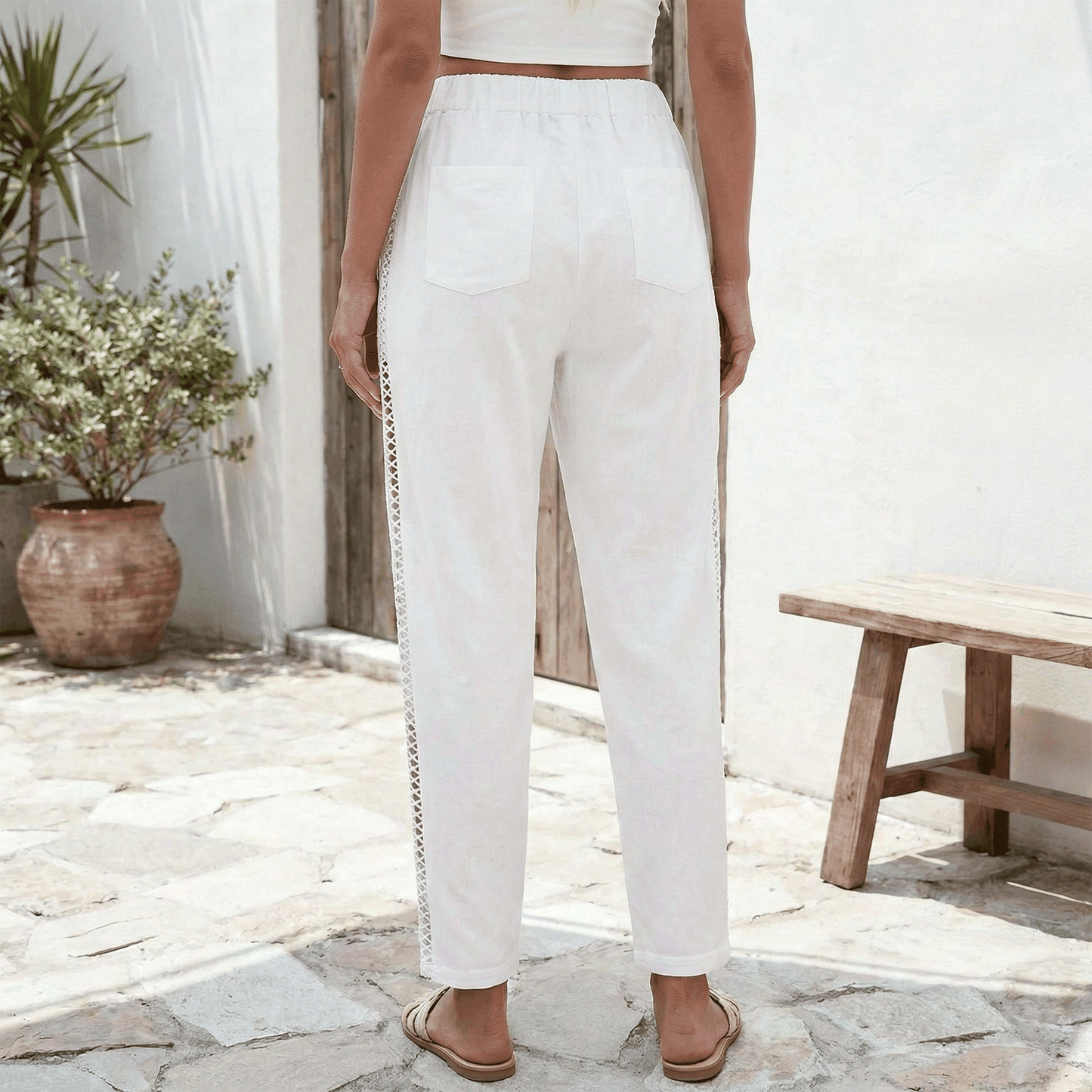 SOMER Women's Linen Capri Pants, Lightweight Casual Summer Pants with Drawstring Elastic Waist
