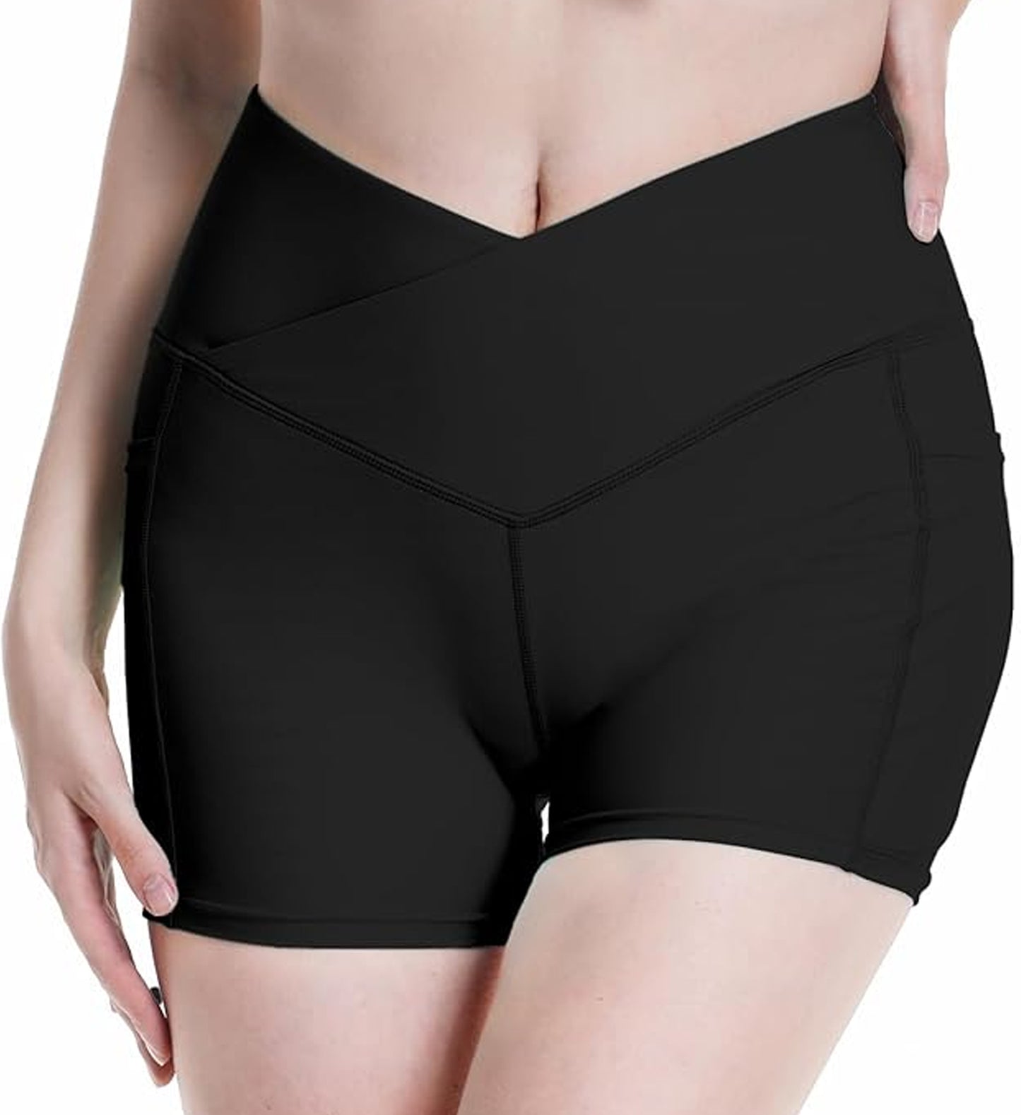 SOMER Women's Workout Shorts Slim Fit Crossover for Gym Yoga Biker Shorts with Tummy Control