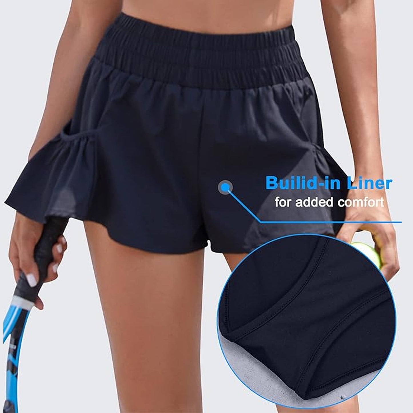 SOMER Gym Shorts for Women High Waisted Elastic Waist Workout Shorts with Pockets Flowy Running and Sports Shorts for Women