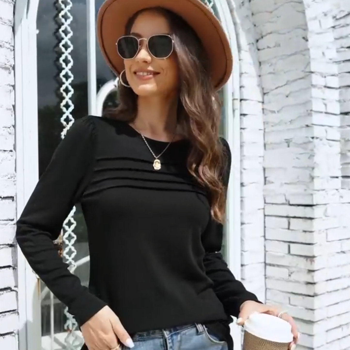 SOMER Long Sleeve Shirts for Women Fall Clothes womens tops Blouses for Women Dressy Casual Tunic Loose Fit Trendy Black