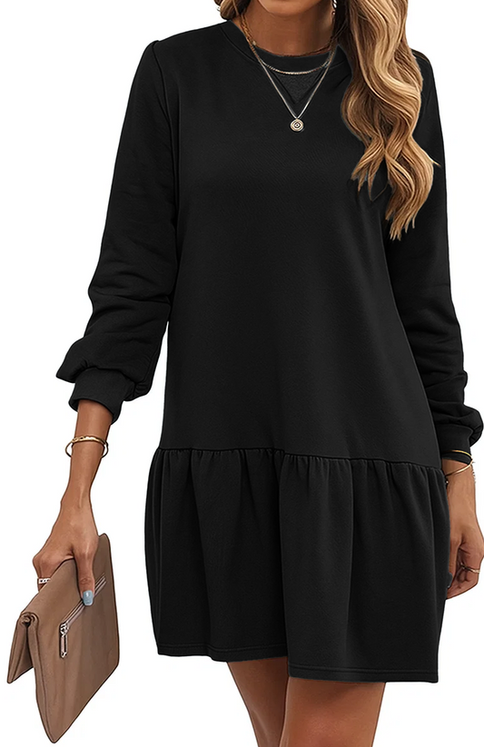 SOMER Fall Dresses for Women 2025, Crewneck Sweatshirt Dress Pullover, Mini Casual Dresses for Women Elegant Classy, A-Line Long Sleeve Black Dress