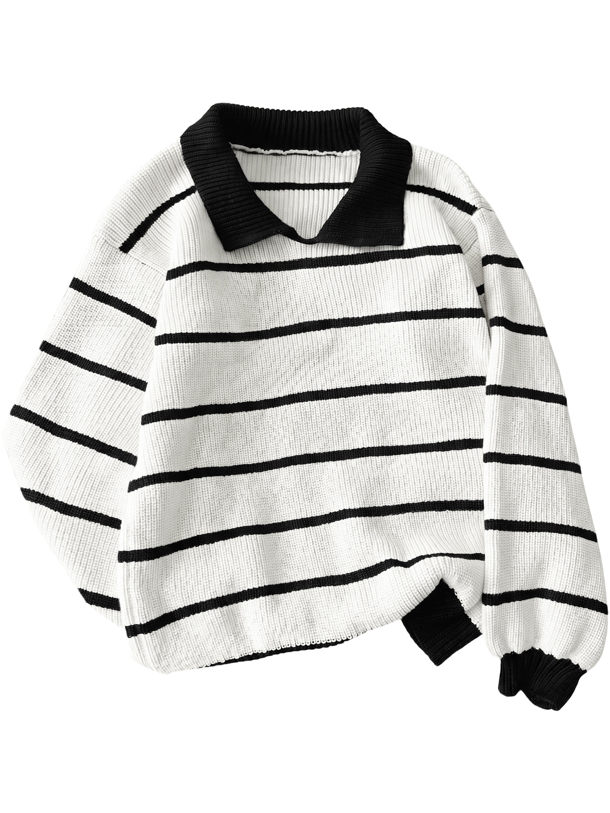 SOMER Women's Striped Collared Sweater Oversized Long Sleeve Knit Pullover Top, Casual Preppy Polo Style