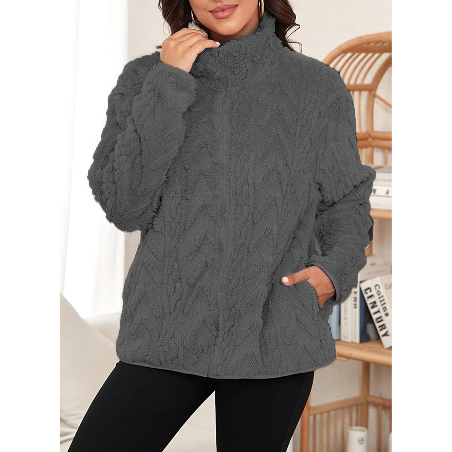 SOMER Fleece Jacket Women Fall Coats Sherpa Jacket Women Long Sleeve with Pockets Zip up Soft Warm, 2025 Winter