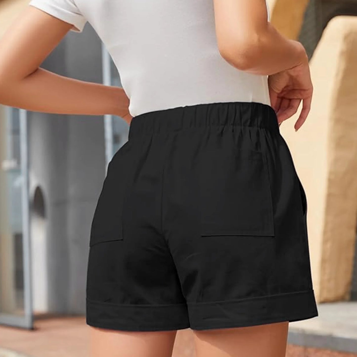 Womens Casual Shorts Comfy Elastic Waist Drawstring Shorts Pants with Pockets