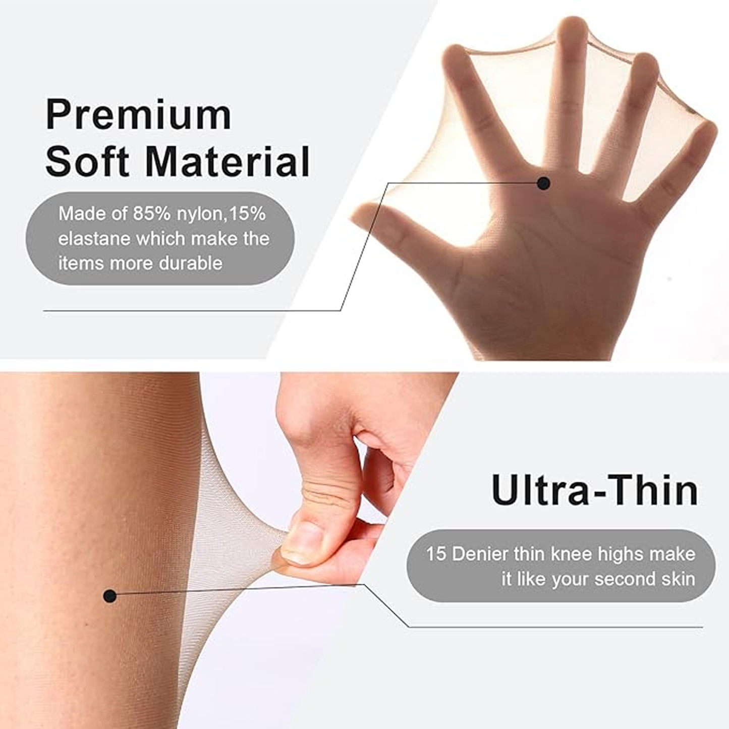 SOMER 3-Pair Pack Women's Sheer Knee High Stockings Breathable Comfort Fit