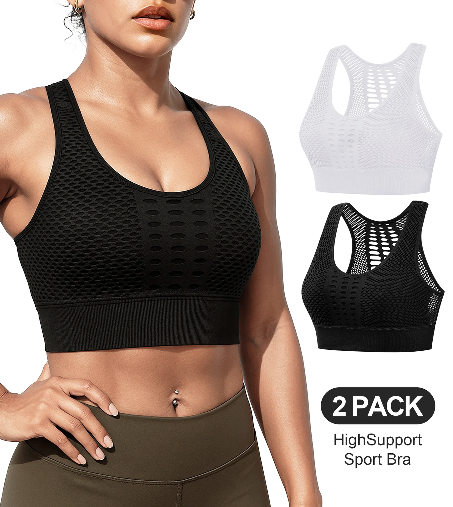 SOMER 2 Packs Sports Bras for Women, I Back Sports Bra Set Hollow Back Design Comfortable Sexy for Yoga Running (Black and White)