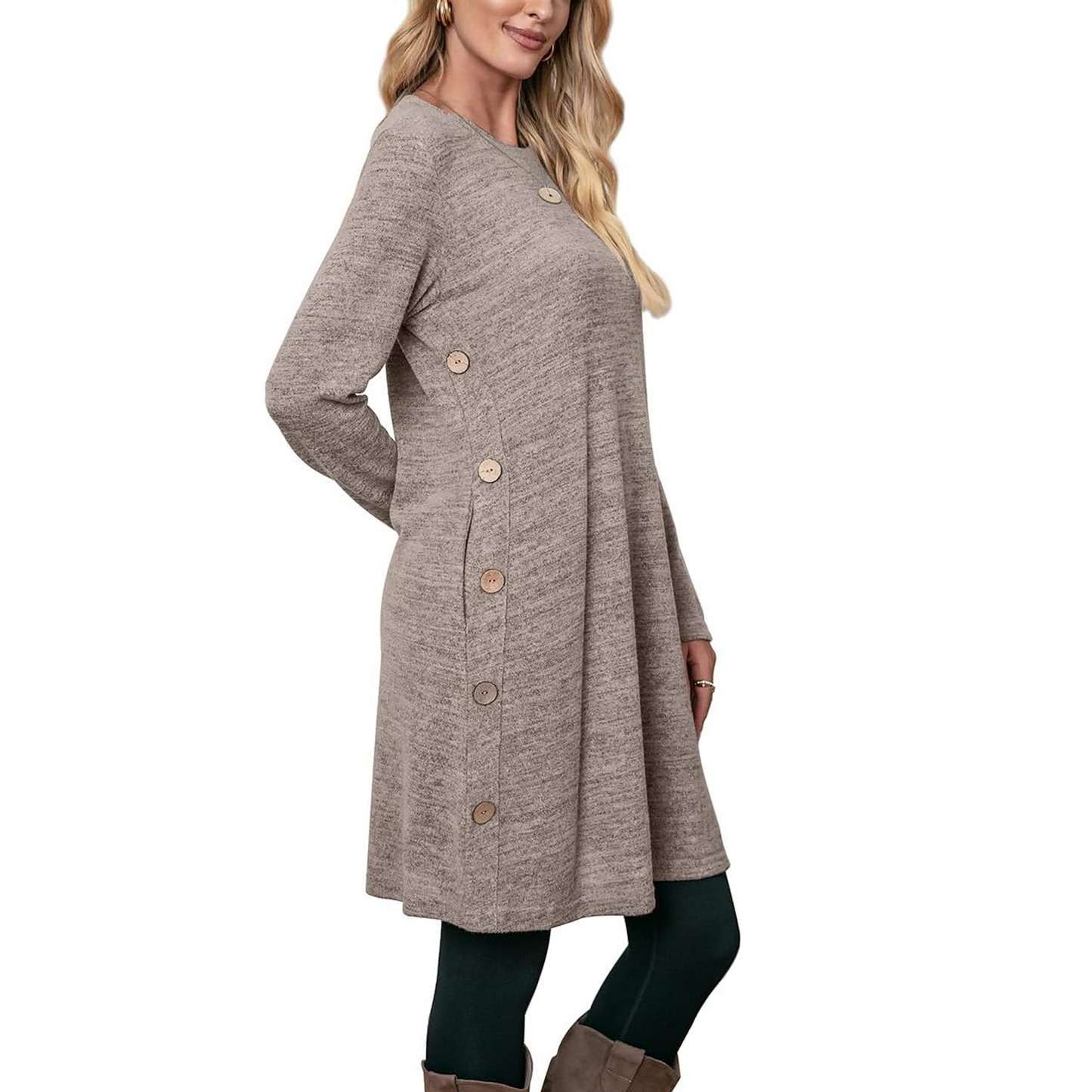 SOMER Womens Dresses Sweater Dress Long Sleeve Dress for Women Round Neck Button Side Causal with Pockets Winter Fall 2025