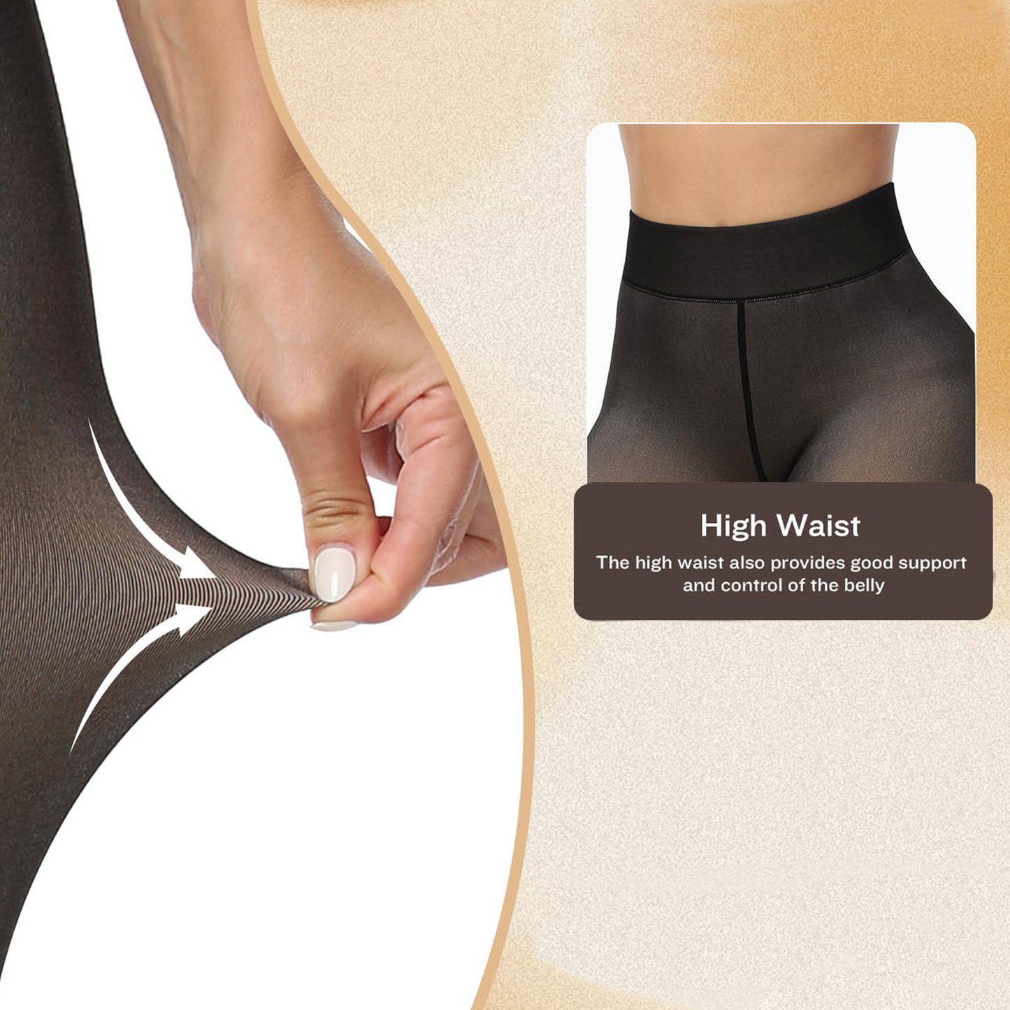 SOMER Fleece Lined Tights Women Thermal Thick Pantyhose Warm Fake Translucent Leggings for Women in Winter,Brown