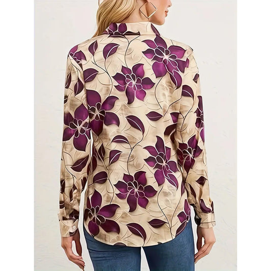 SOMER Women Silky Button Down Shirts Fashion Printed Wrinkle-Resistant Long Sleeve Blouse Dressy Casual Tops