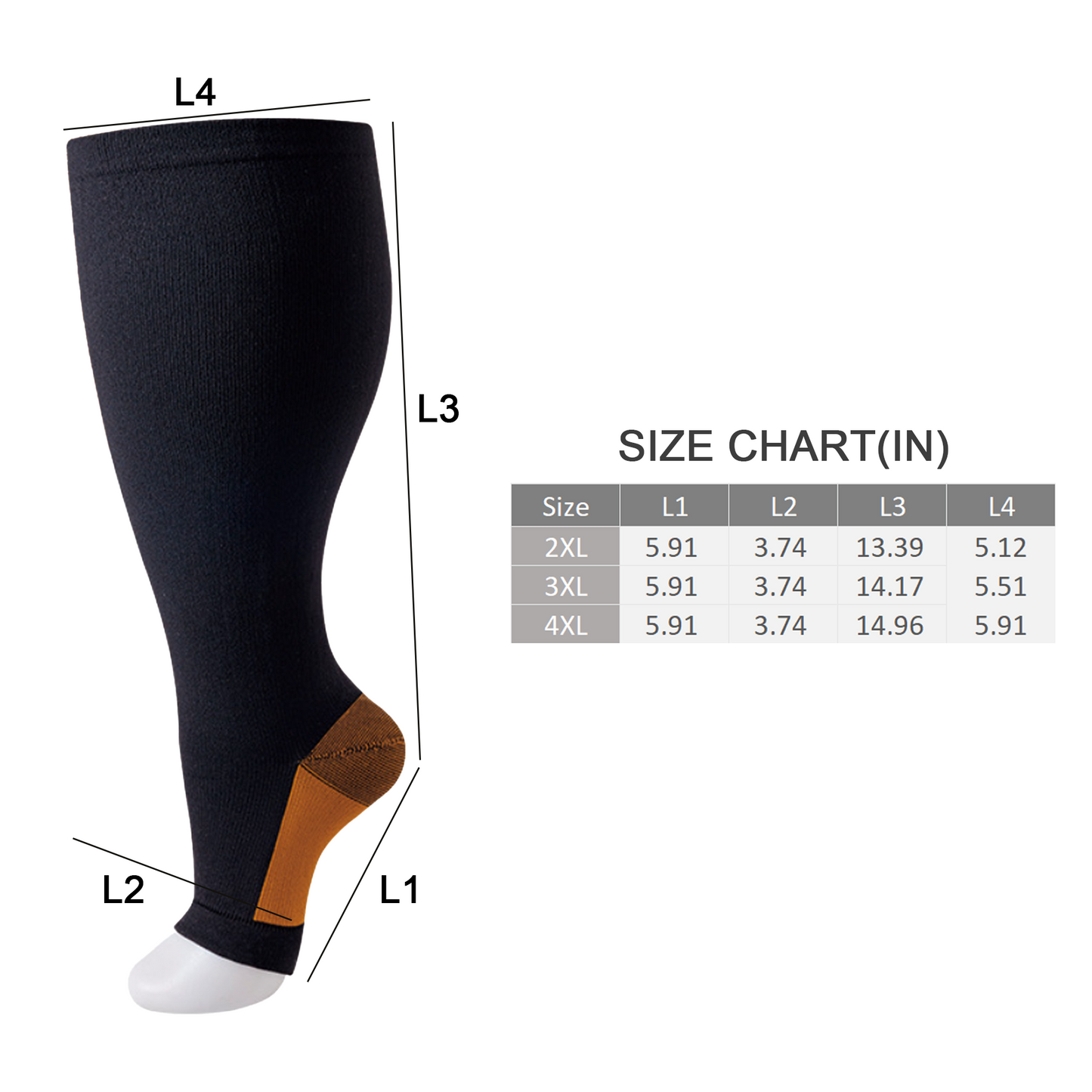 SOMER 3 Pairs Plus Size Socks Open Toe for Women Wide Calf Knee High Sock