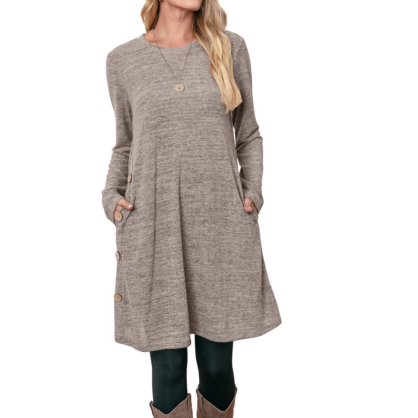 SOMER Womens Dresses Sweater Dress Long Sleeve Dress for Women Round Neck Button Side Causal with Pockets Winter Fall 2025