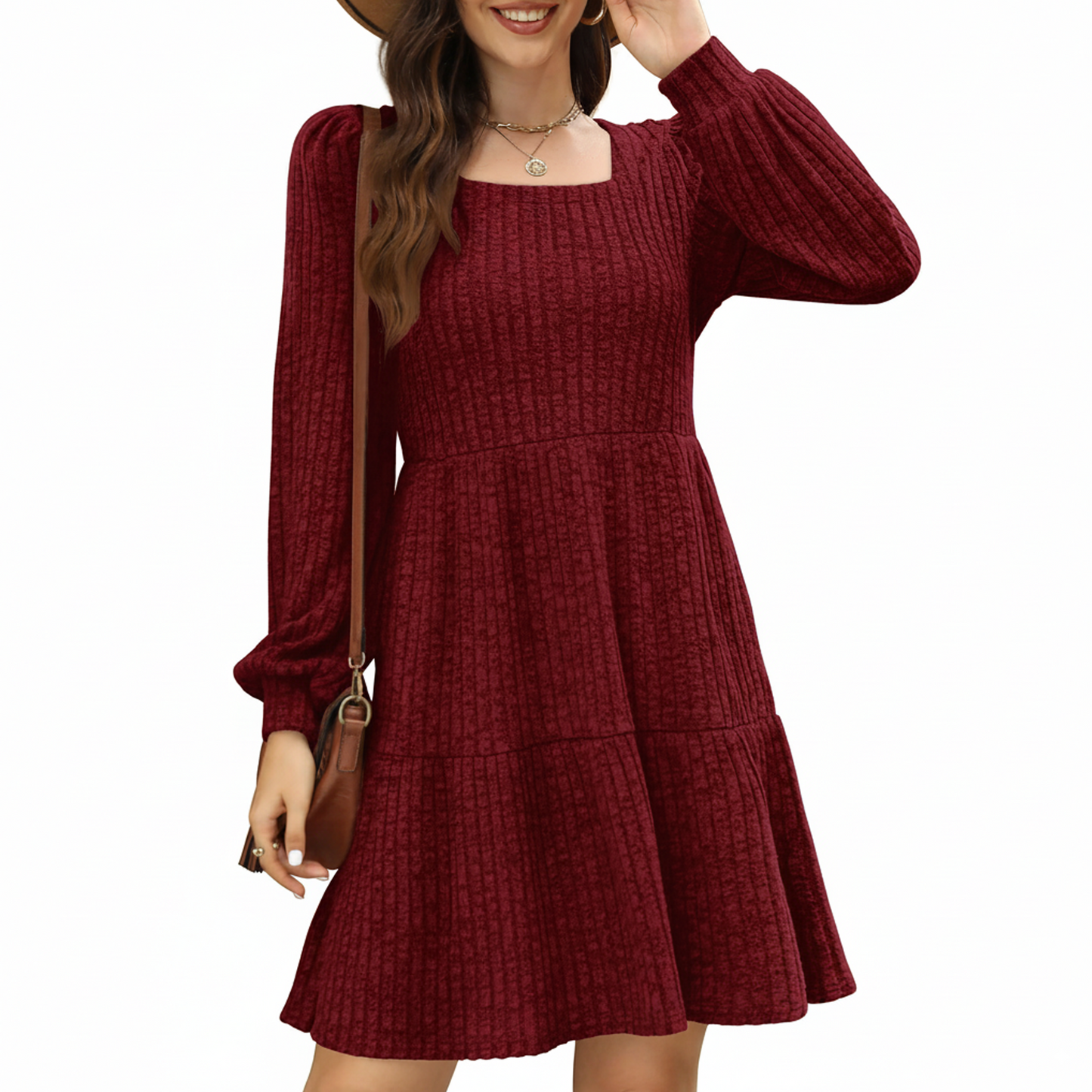 SOMER Womens Dresses Sweater Dress Long Sleeve Dress for Women Square Neck Knit Babydoll Dress with Pockets Winter Fall 2025